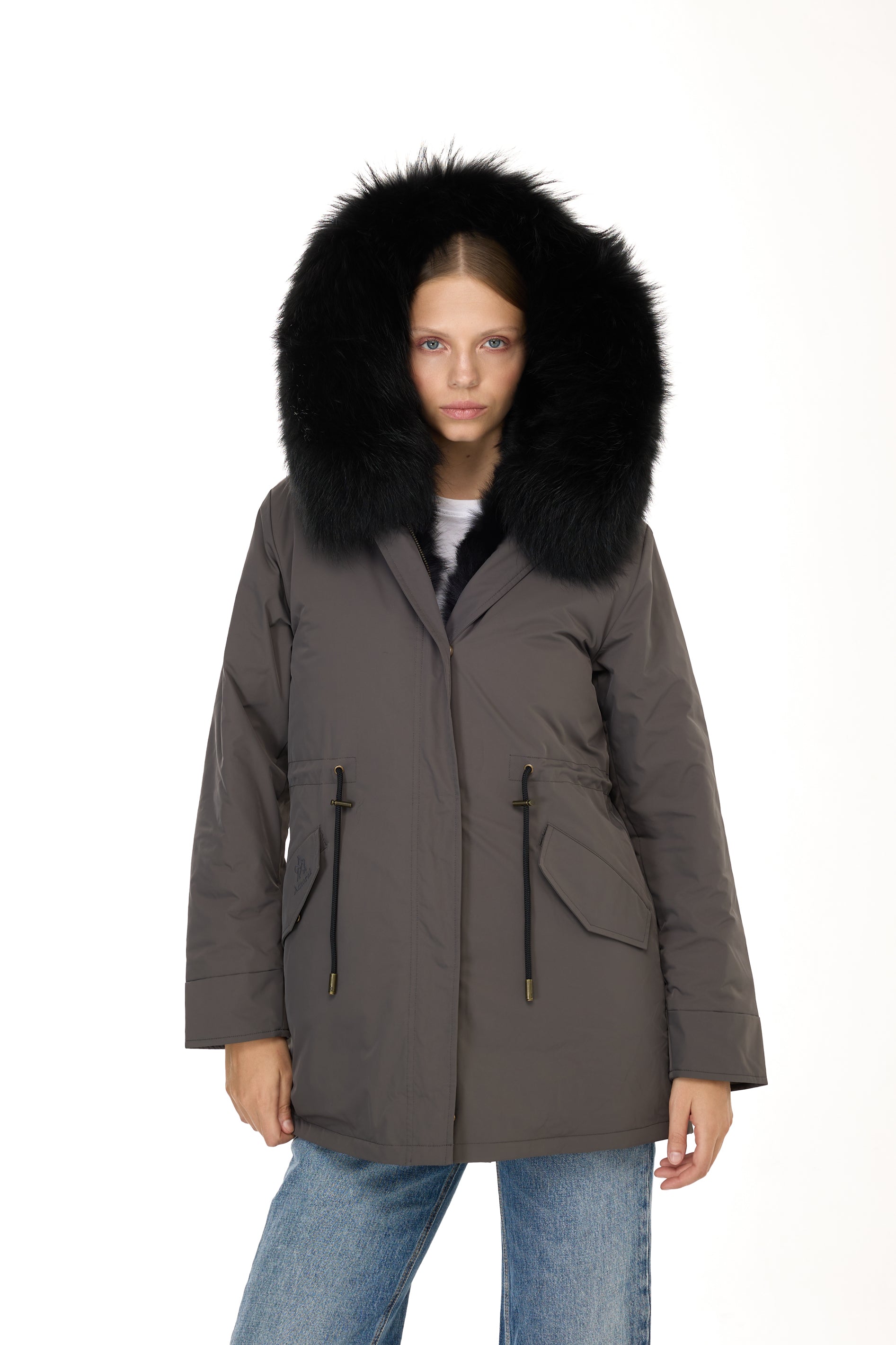 Urban BLACK langer Parka aus wasserdichter Baumwollmischung mit Weste