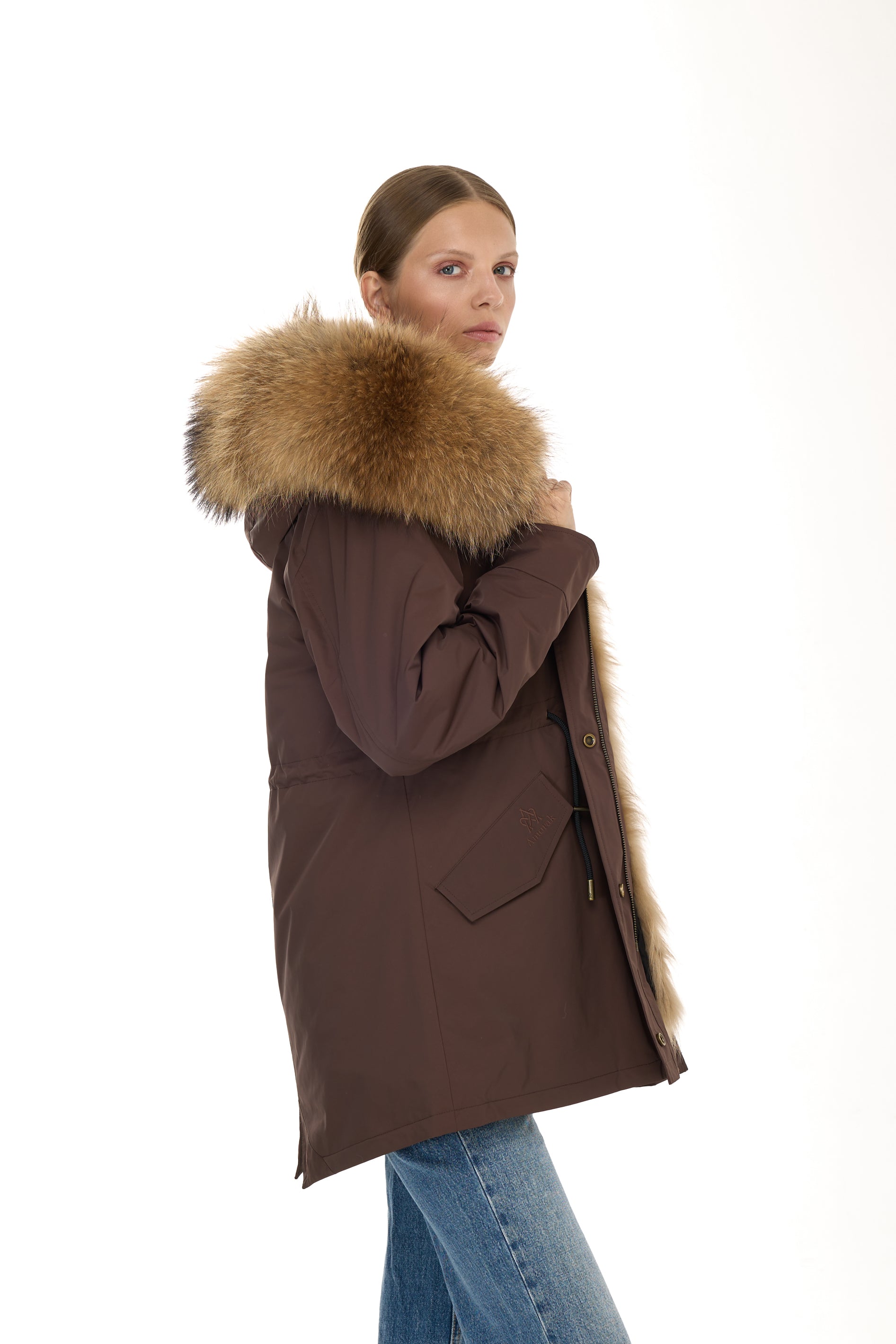 Urban RACCOON langer Parka aus wasserdichter Baumwollmischung mit Weste