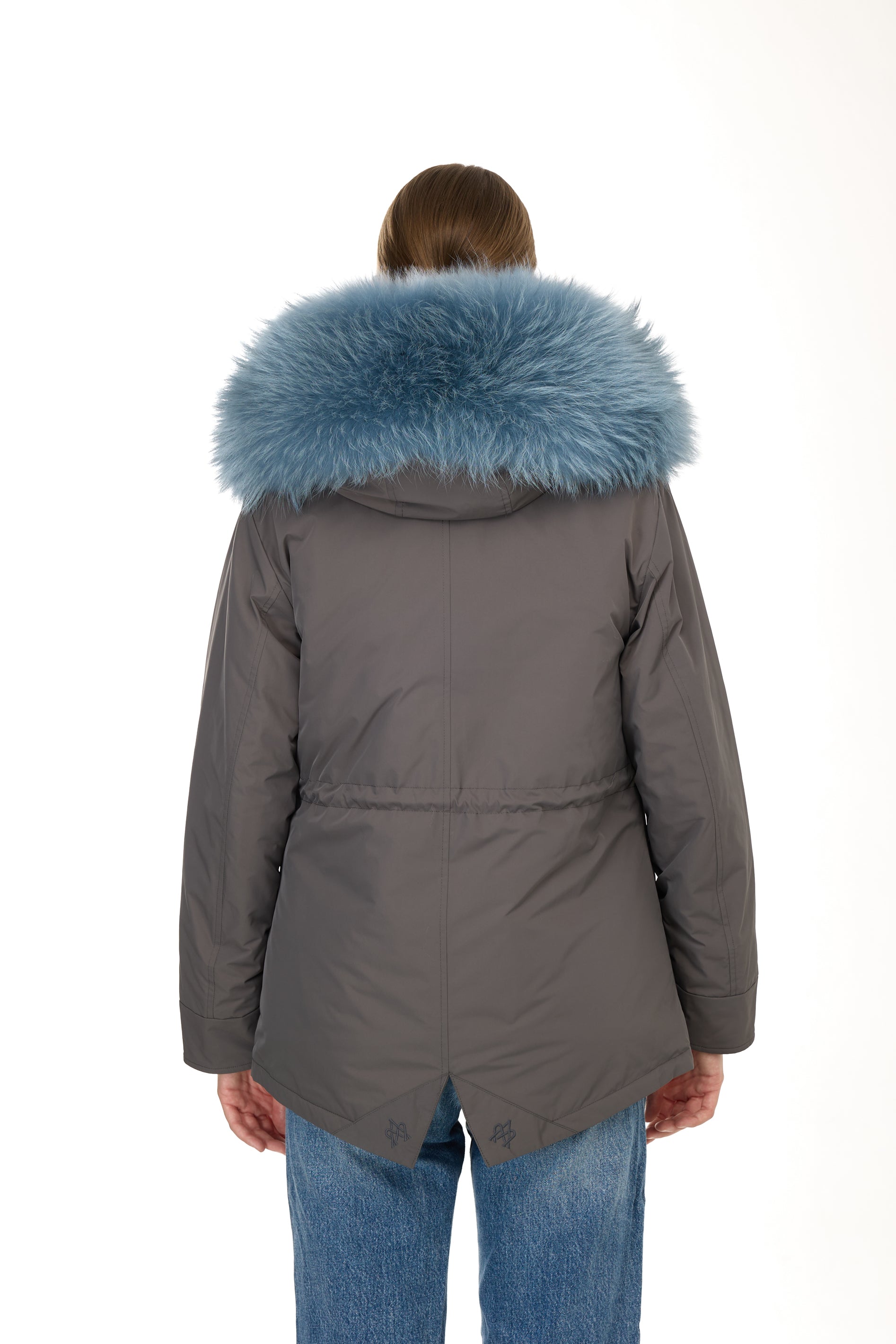 Urbaner kurzer Parka in GRAUBLAU aus wasserdichter Baumwollmischung mit Coyote-Weste