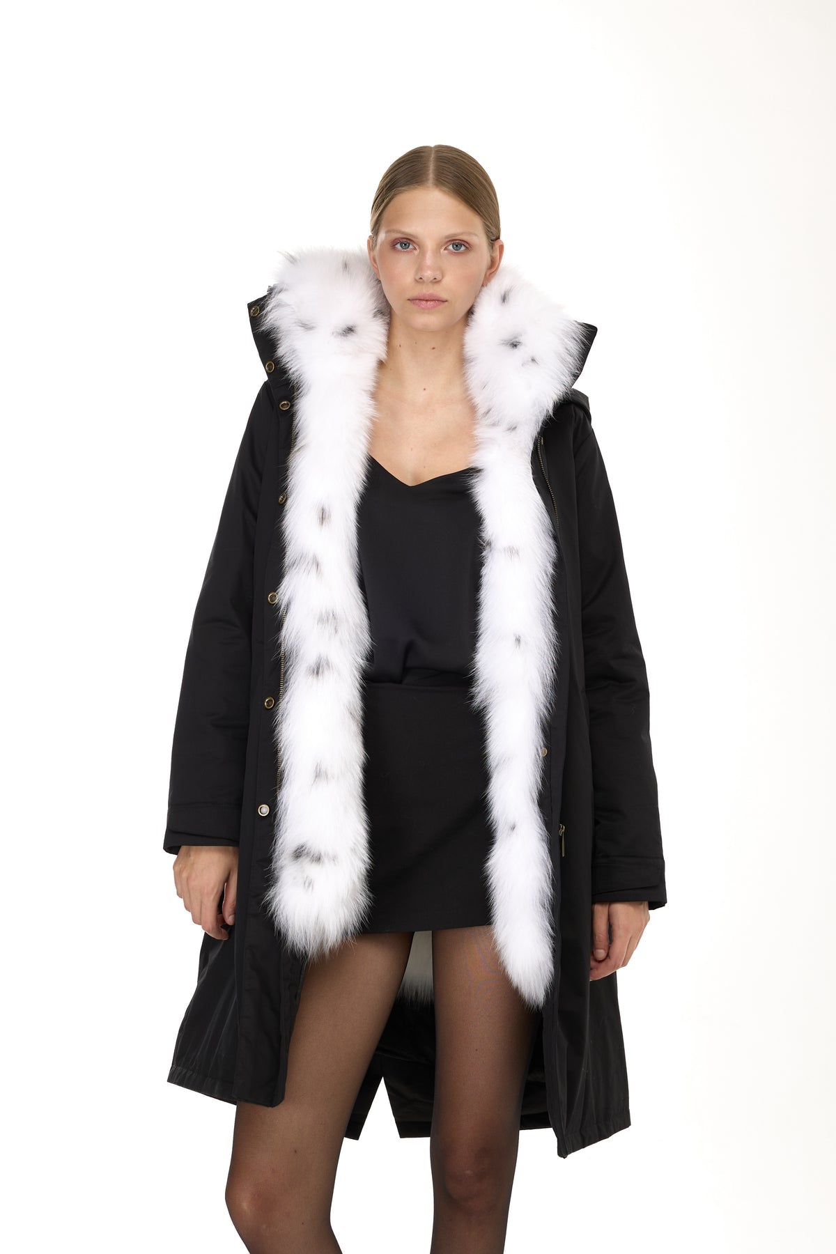 FOX LINX Elegant X-Long Parka with High Collar and Removable Fur Vest