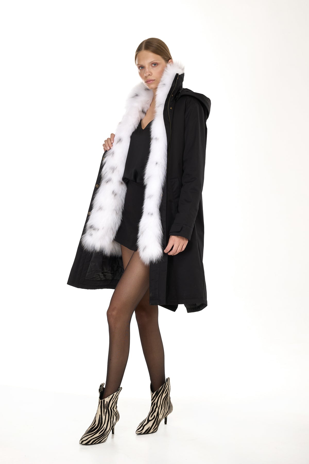 FOX LINX Elegant X-Long Parka with High Collar and Removable Fur Vest