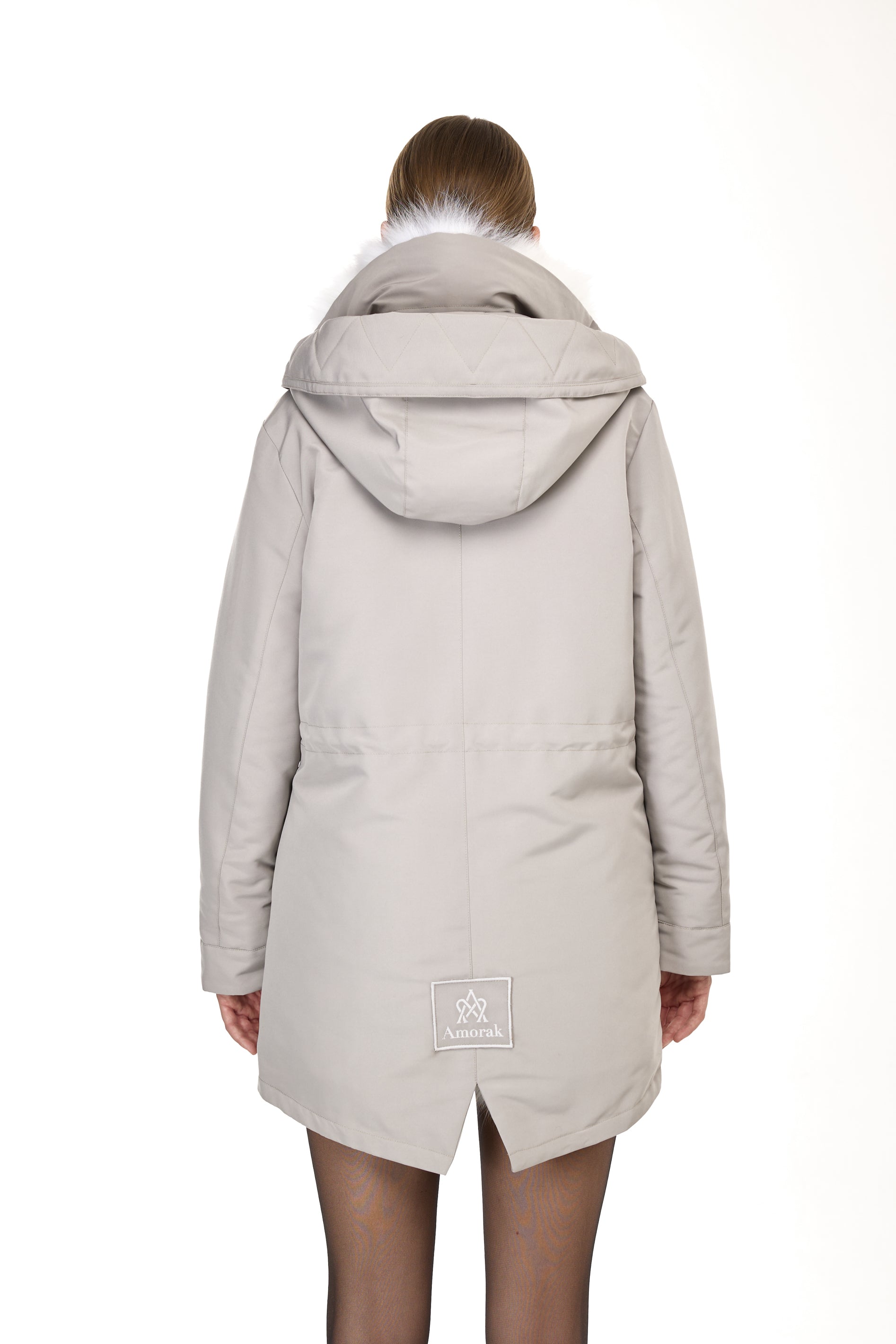 Eleganter WEISSer Parka mit hohem Kragen und abnehmbarer Fellweste