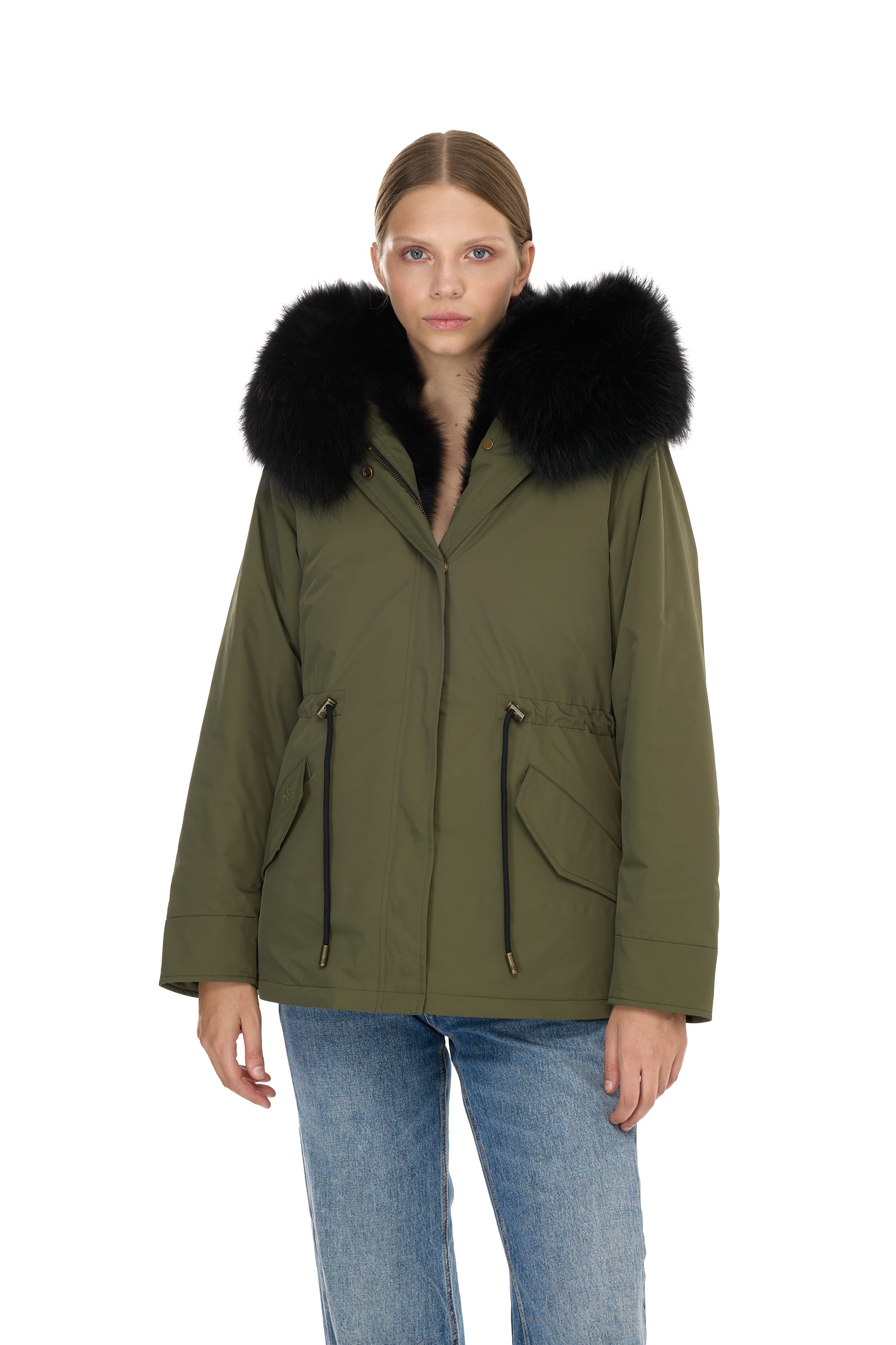 Urban BLACK short parka in waterproof cotton blend with vest