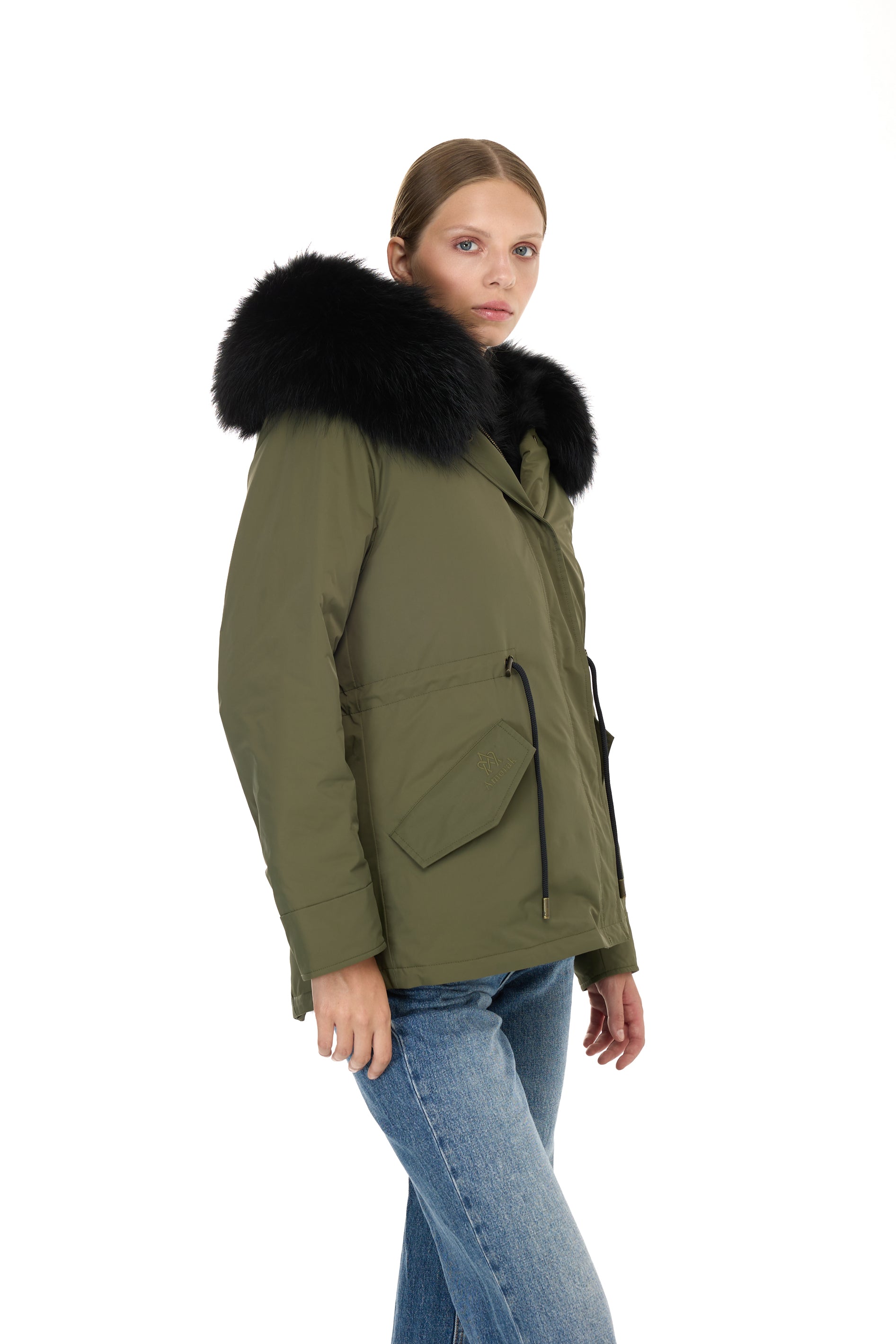 Urban BLACK short parka in waterproof cotton blend with vest