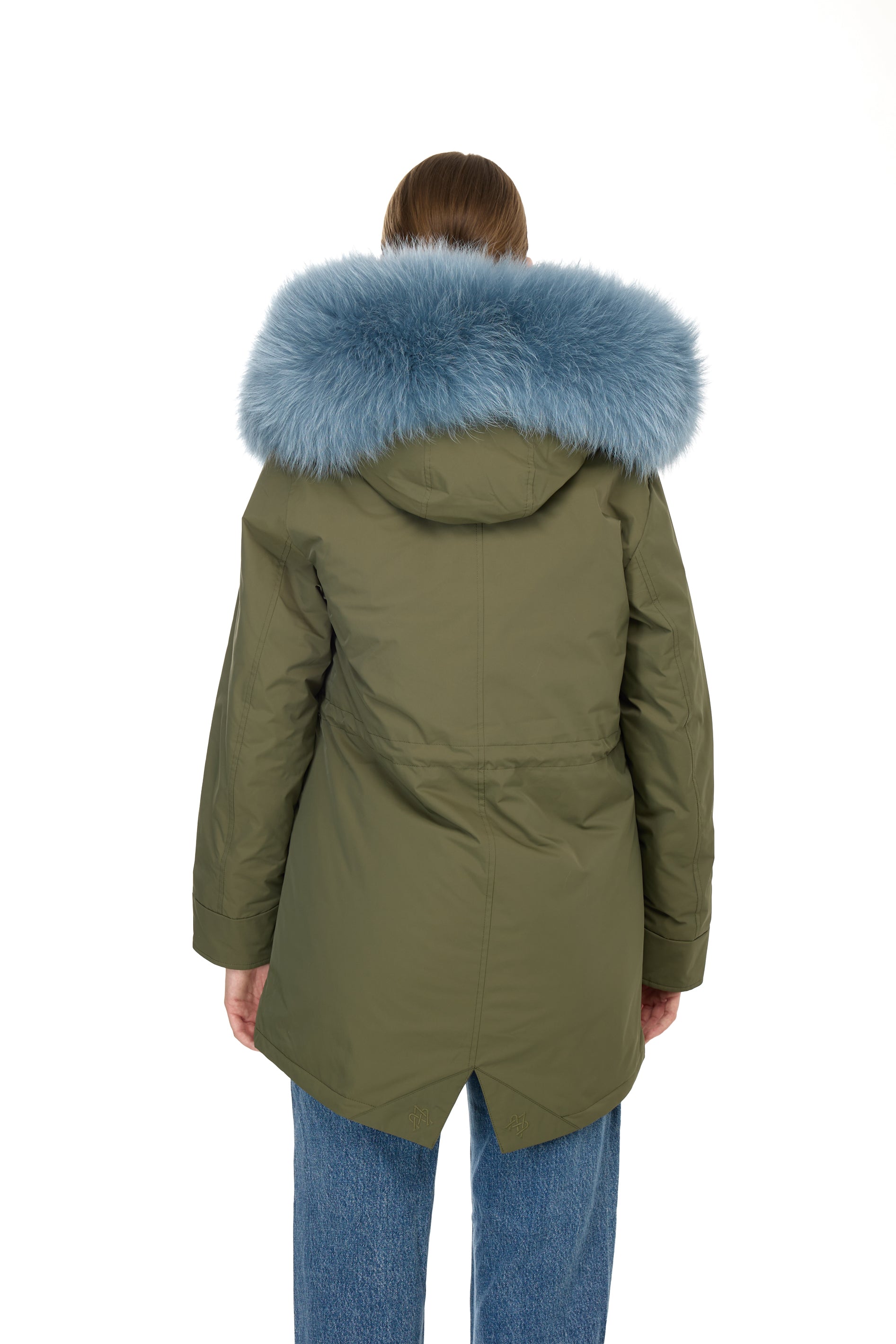 Urbaner langer Parka in GREYISH BLUE aus wasserdichter Baumwollmischung mit Coyote-Weste