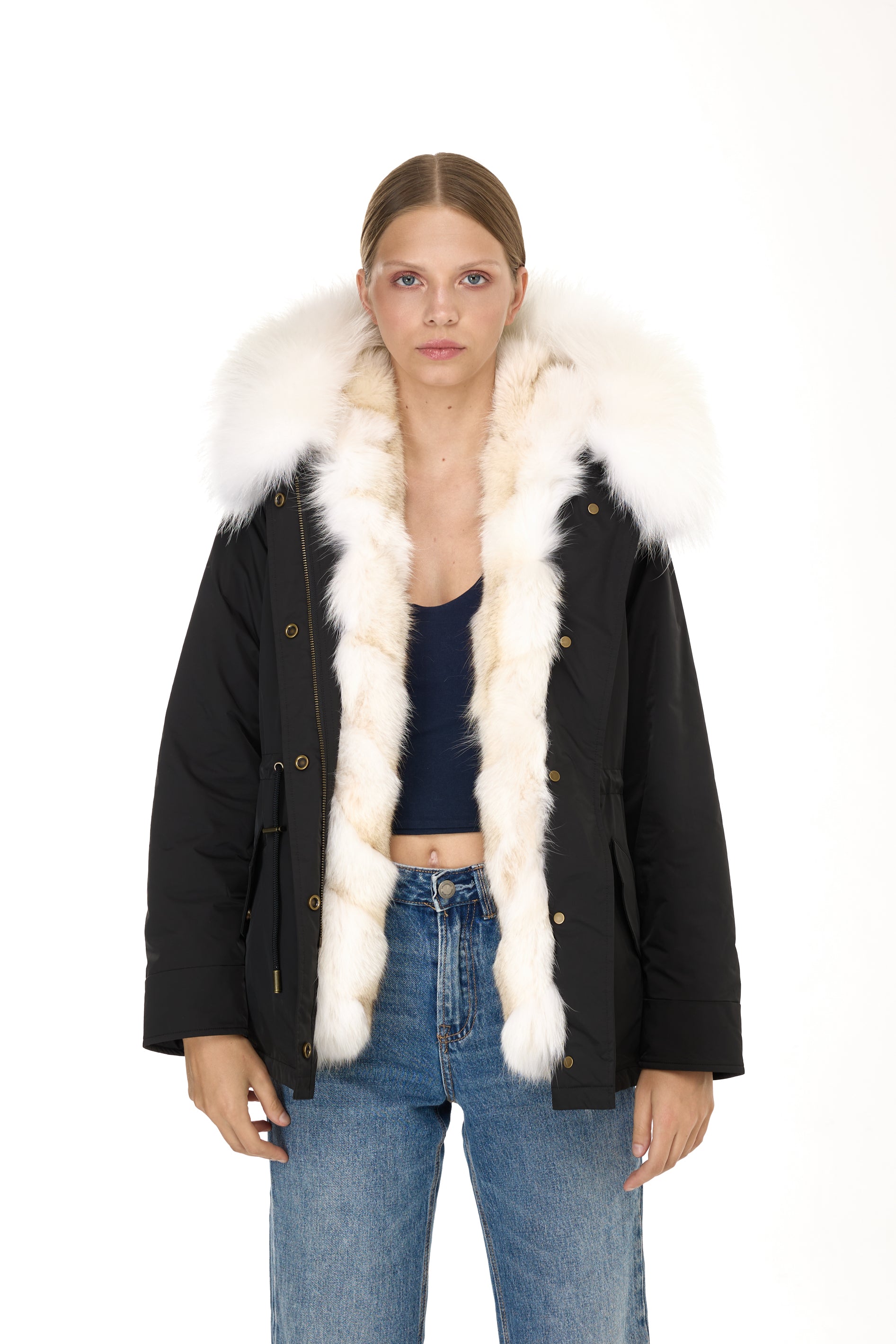 Parka short Urban WHITE in Misto Cotone Impermeabile con Gilet in coyote