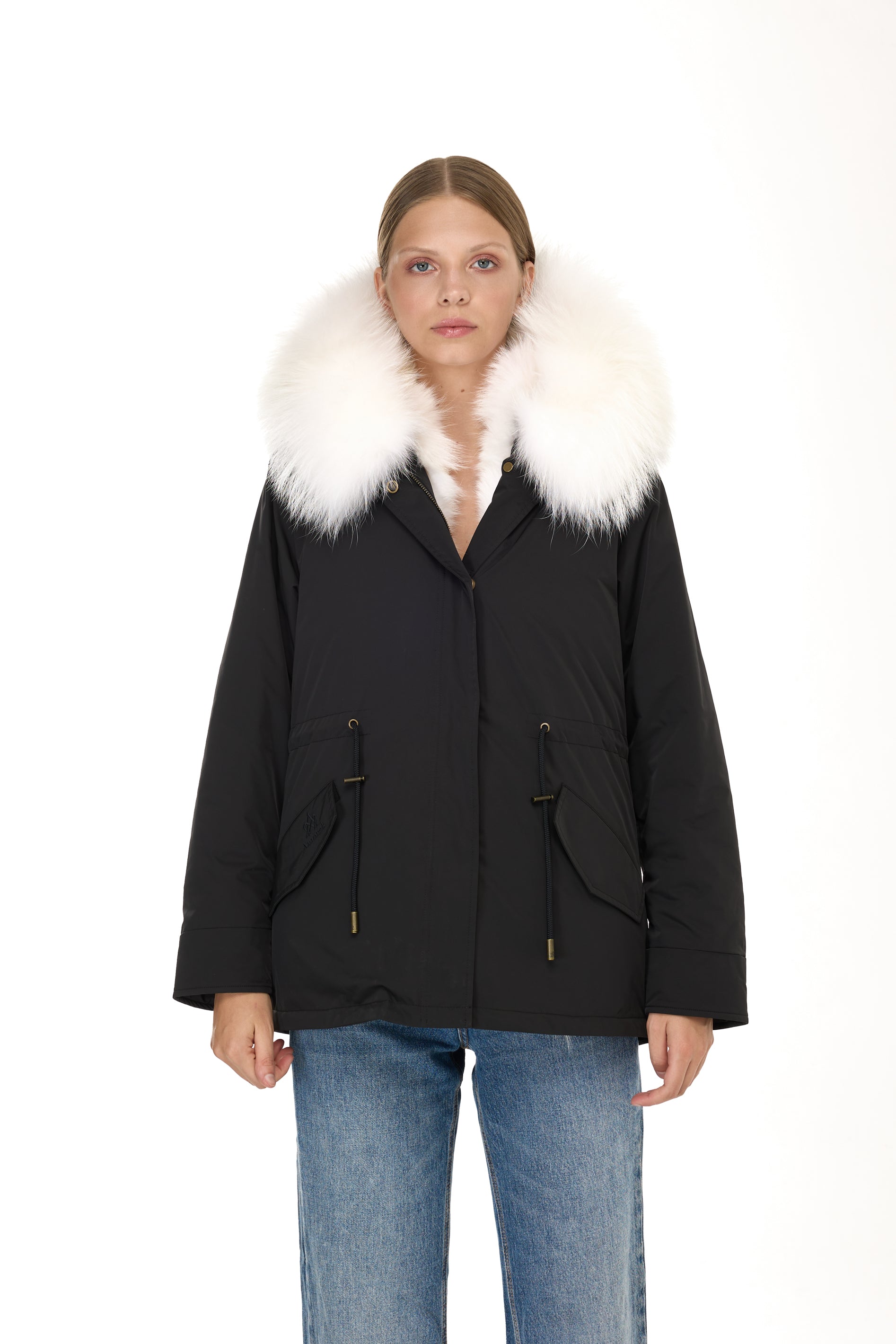 Parka short Urban WHITE in Misto Cotone Impermeabile con Gilet in coyote