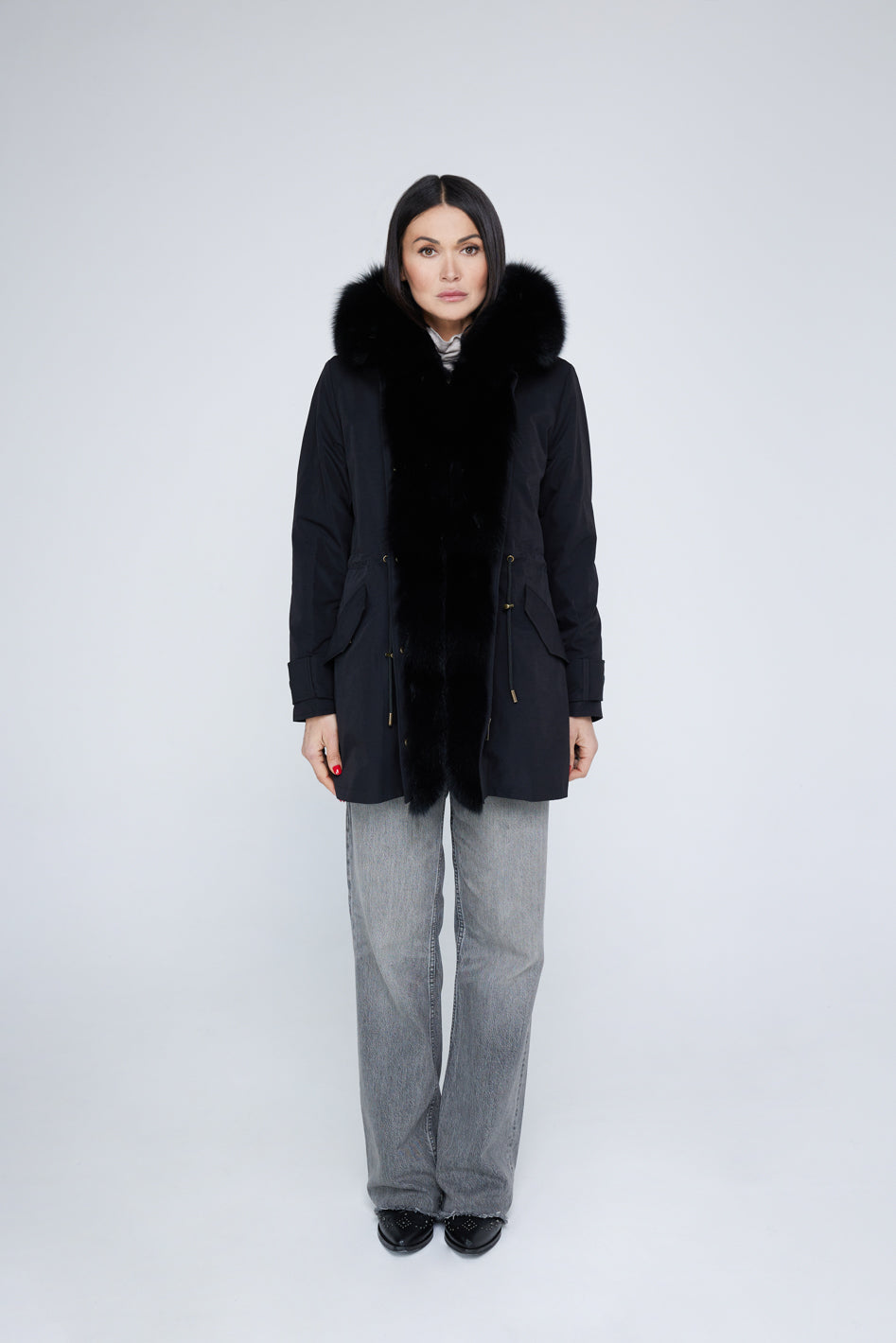 Long black waterproof technical cotton parka