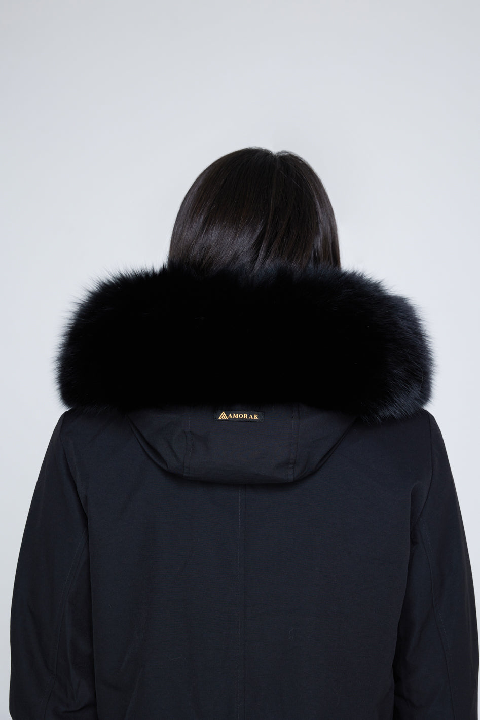 Long black waterproof technical cotton parka