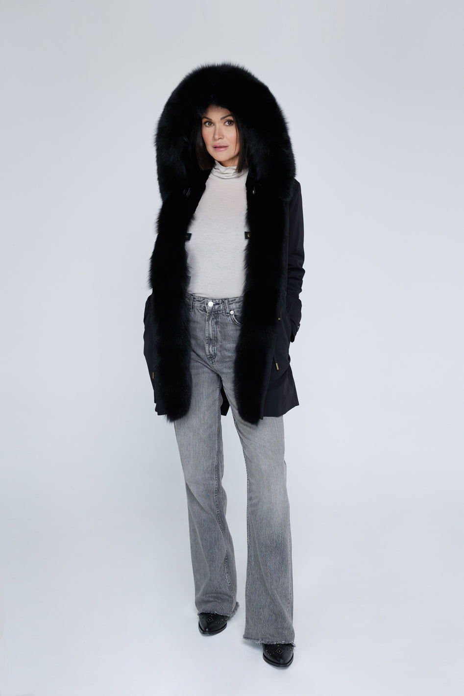 Long black waterproof technical cotton parka