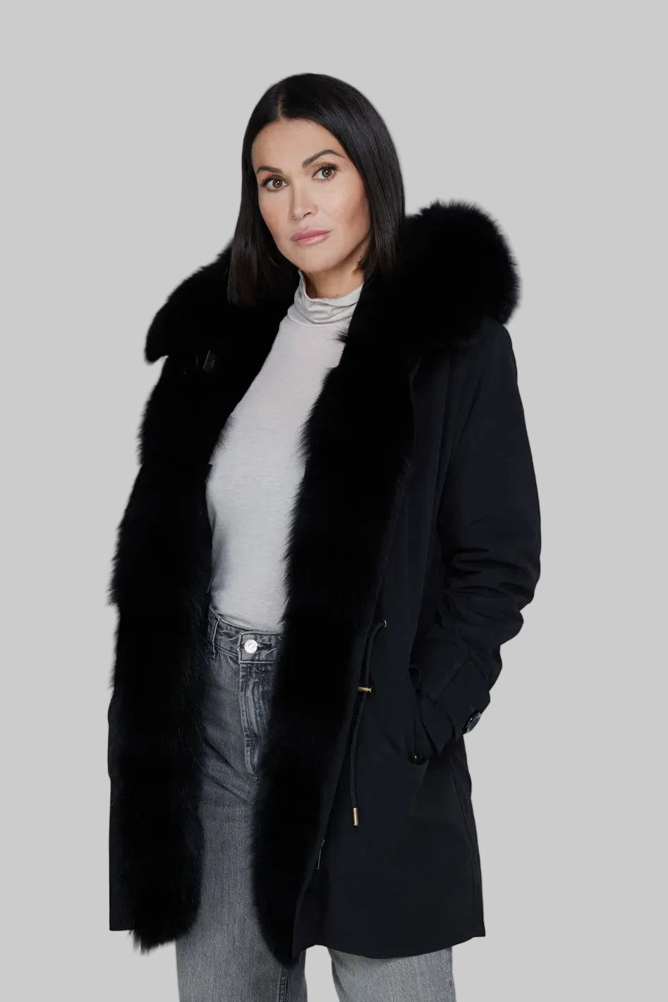 Long black waterproof technical cotton parka