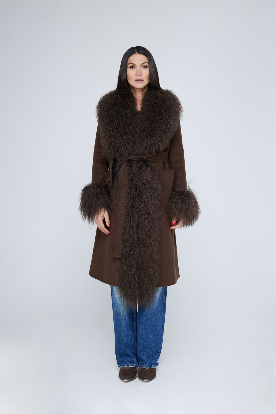 Mantel aus Kaschmirmischung Mongolia Coffee