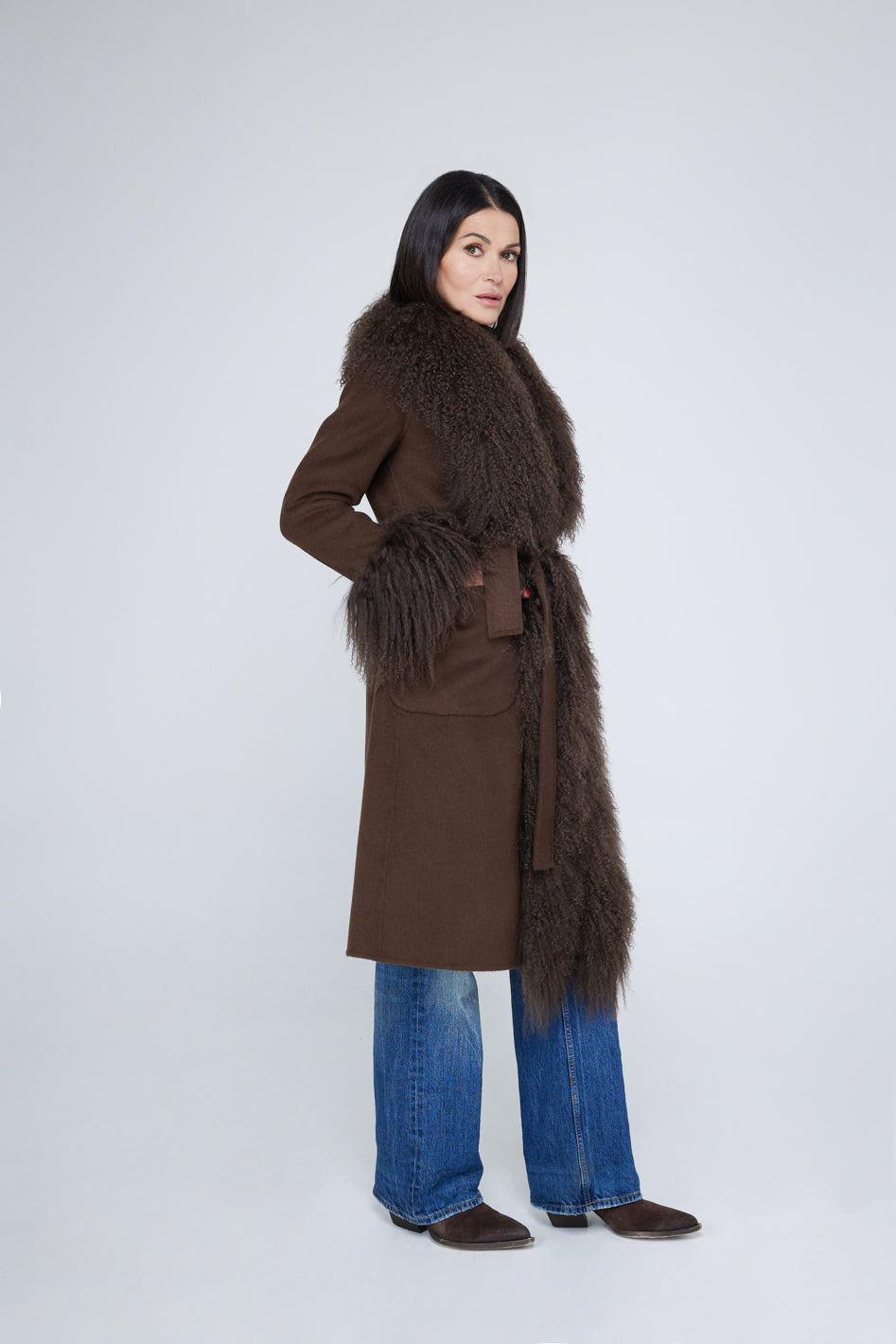 Mantel aus Kaschmirmischung Mongolia Coffee