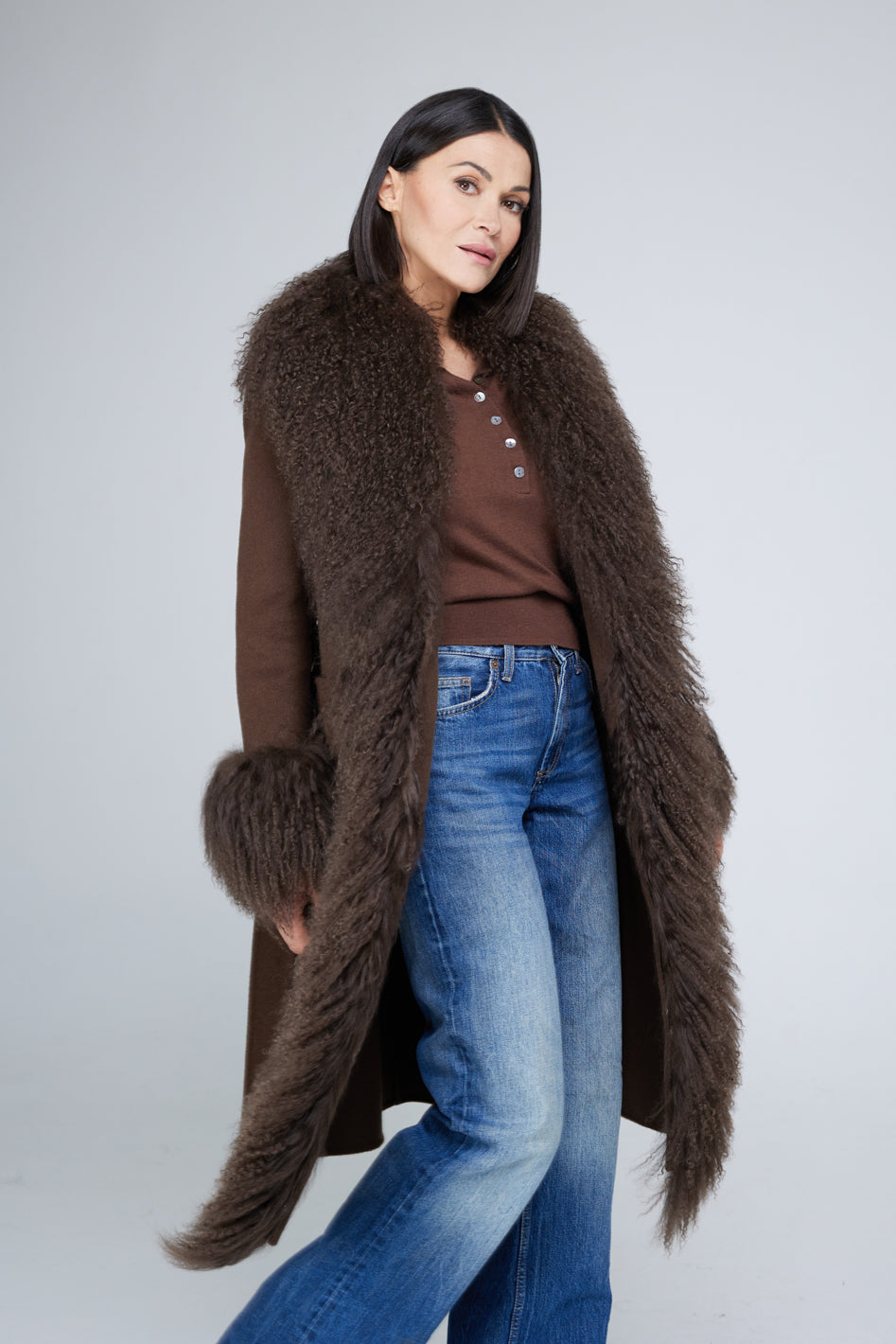 Mantel aus Kaschmirmischung Mongolia Coffee