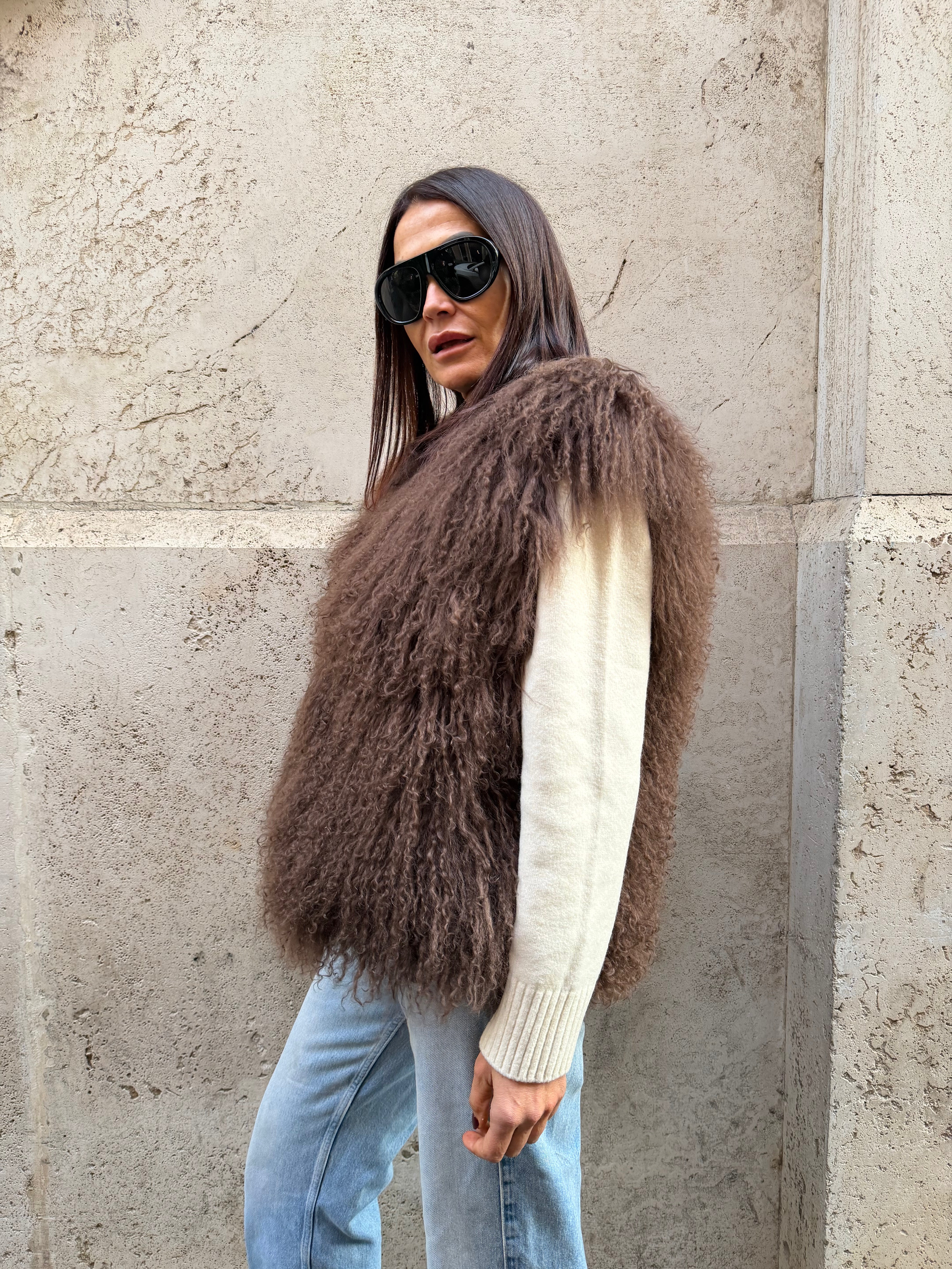 Gilet en fourrure mongole