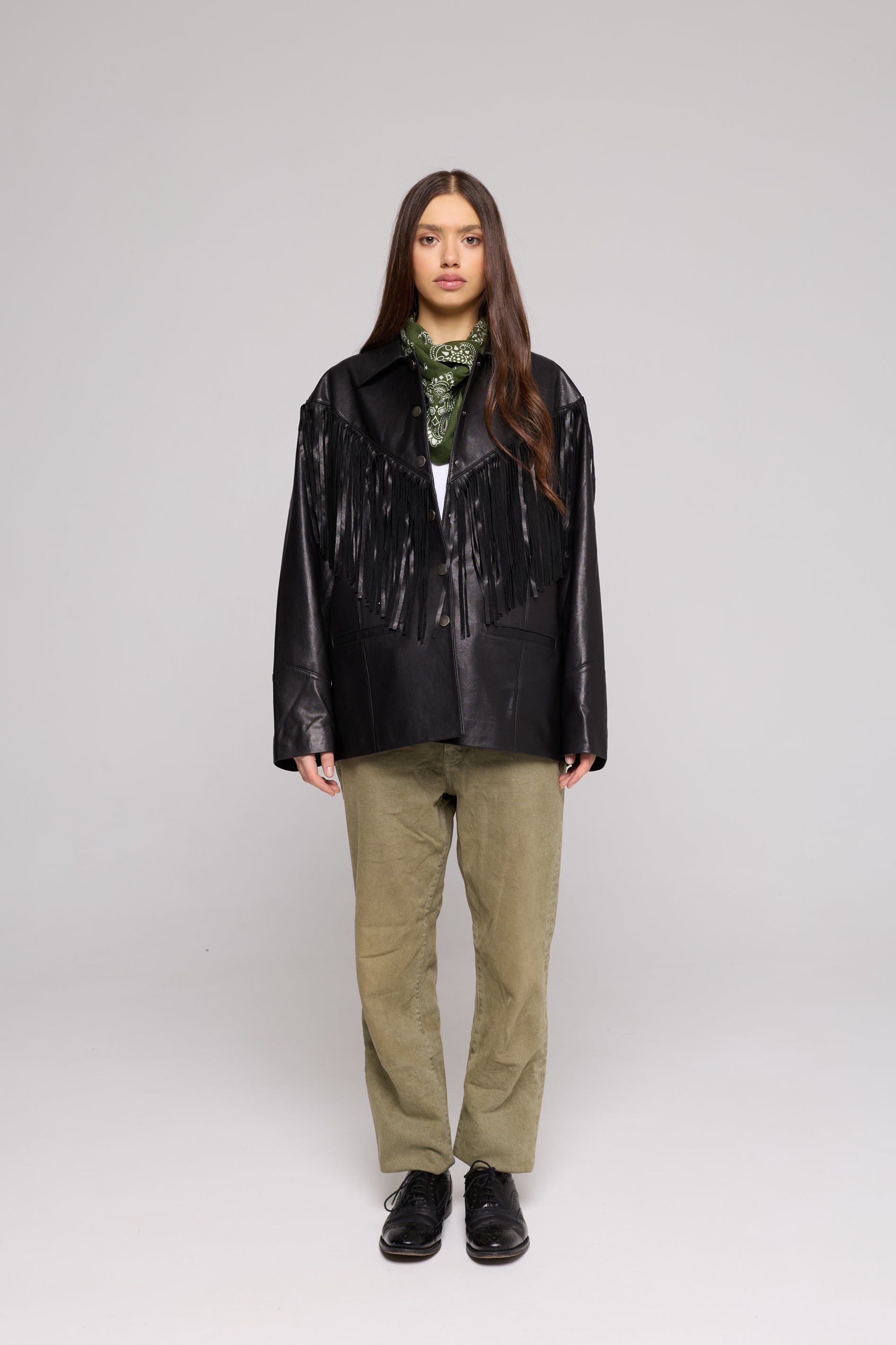 FRINGE JACKET in GENUINE BLACK Leather