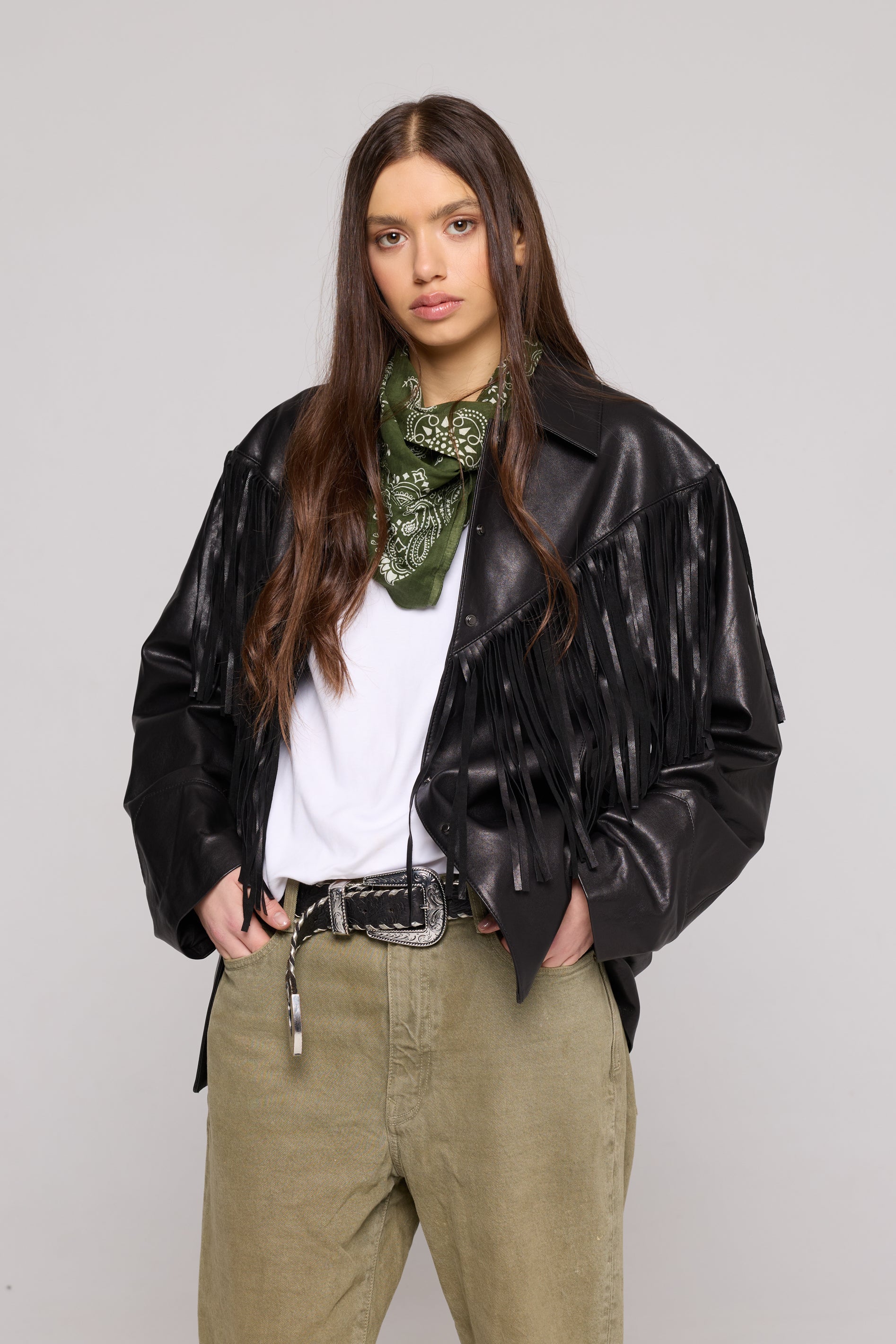 FRINGE JACKET in GENUINE BLACK Leather