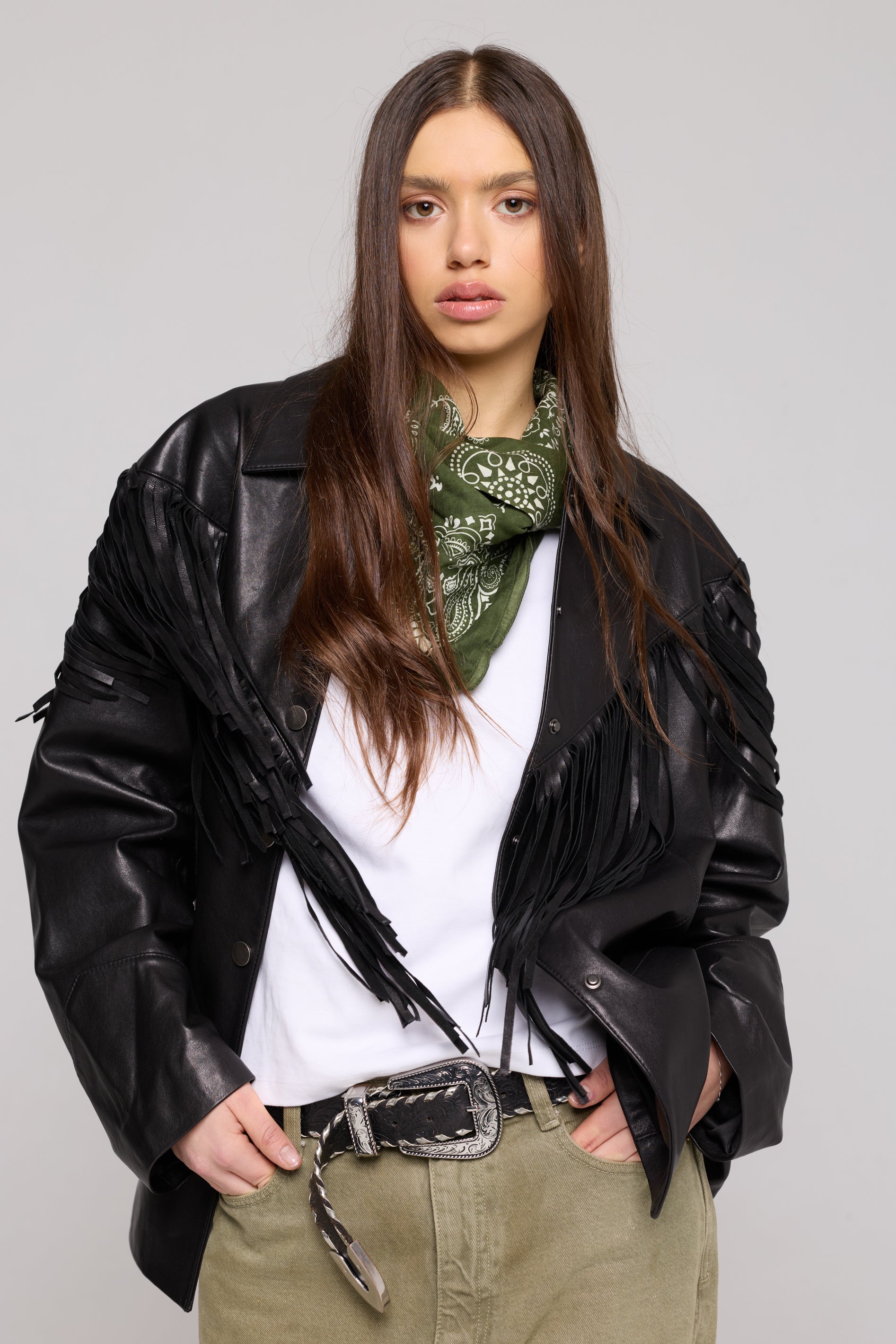 FRINGE JACKET in GENUINE BLACK Leather