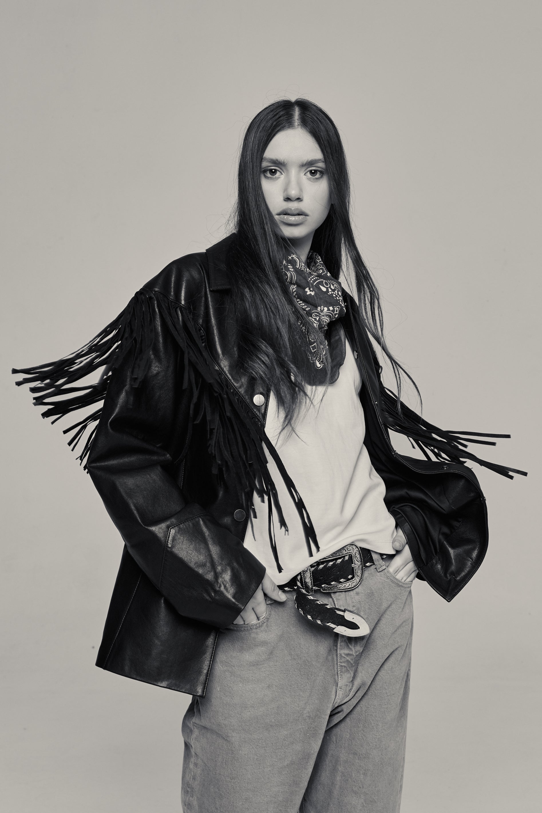 FRINGE JACKET in GENUINE BLACK Leather