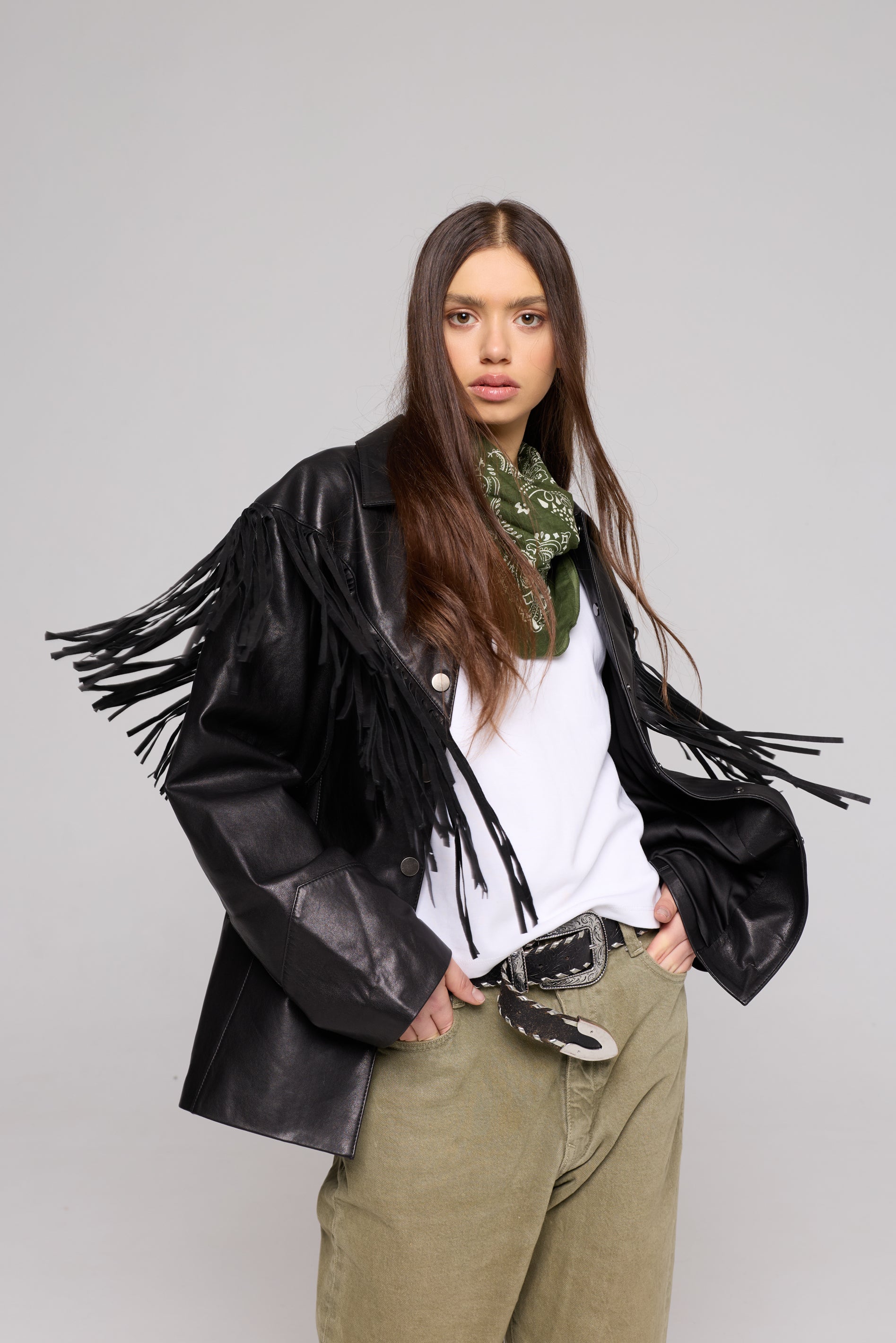 FRINGE JACKET in GENUINE BLACK Leather