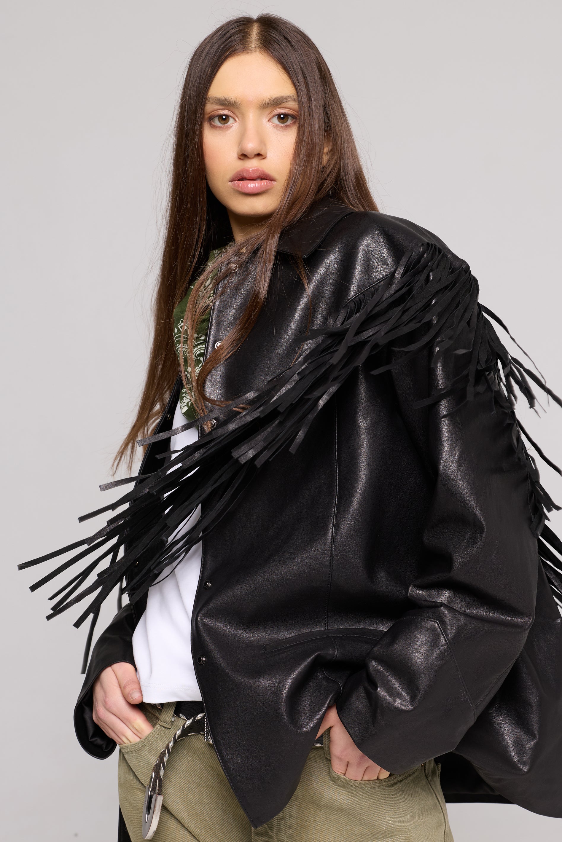 FRINGE JACKET in GENUINE BLACK Leather