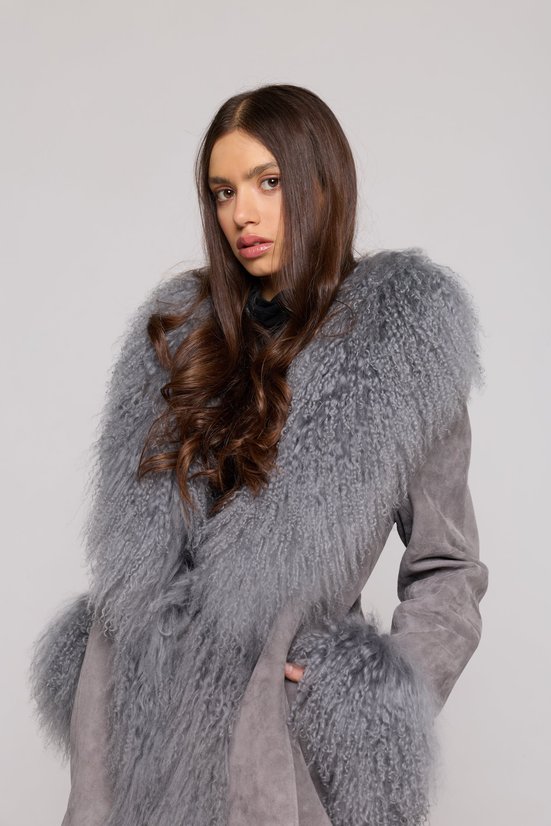 Mongolia Suede Long Jacket GRAY