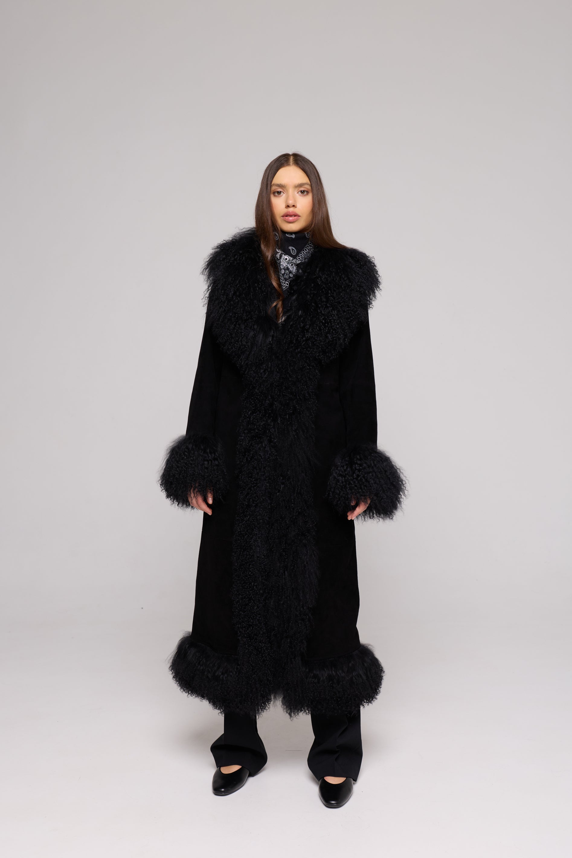 Mantel Wildleder Mongolia Shearling schwarz