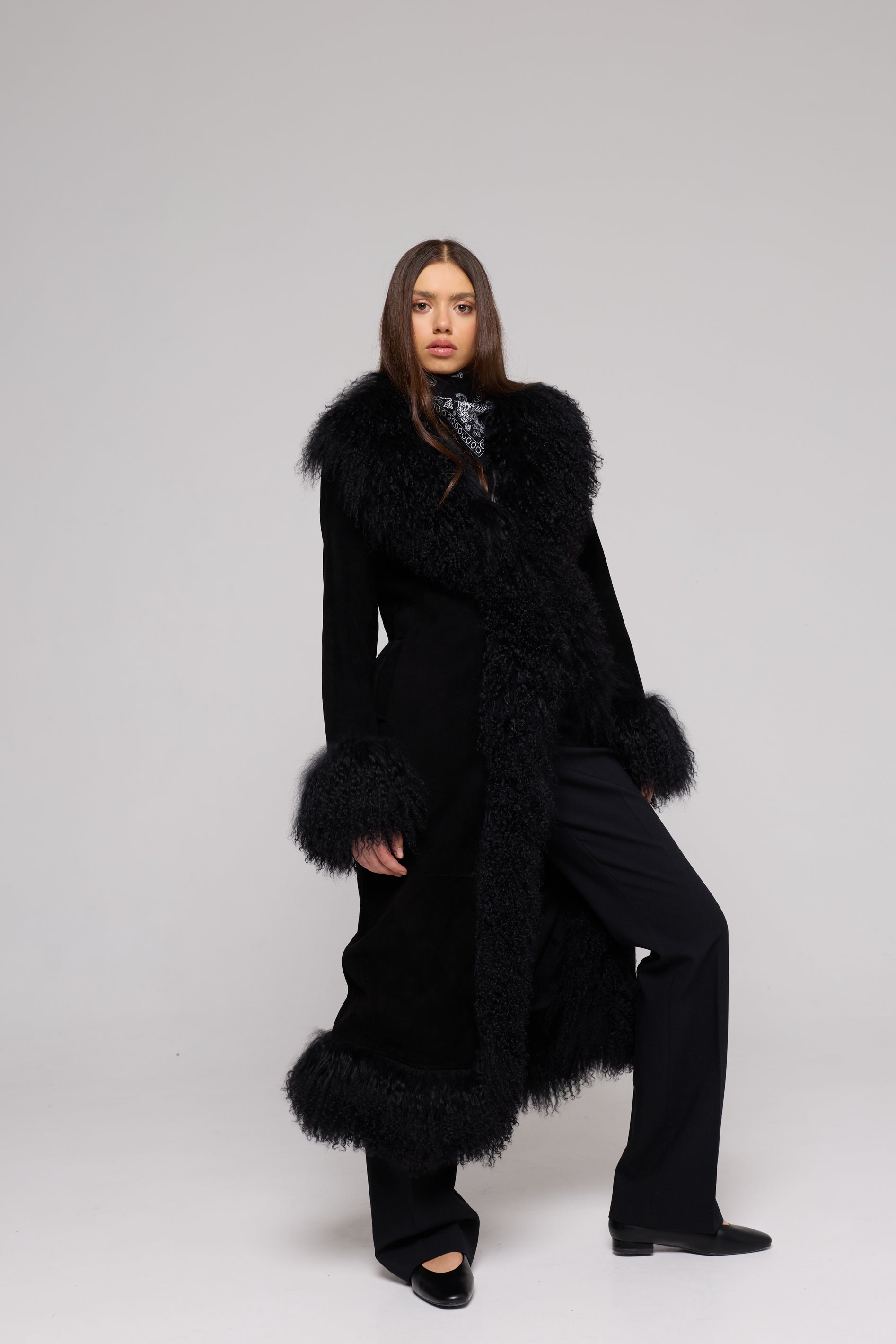 Mantel Wildleder Mongolia Shearling schwarz