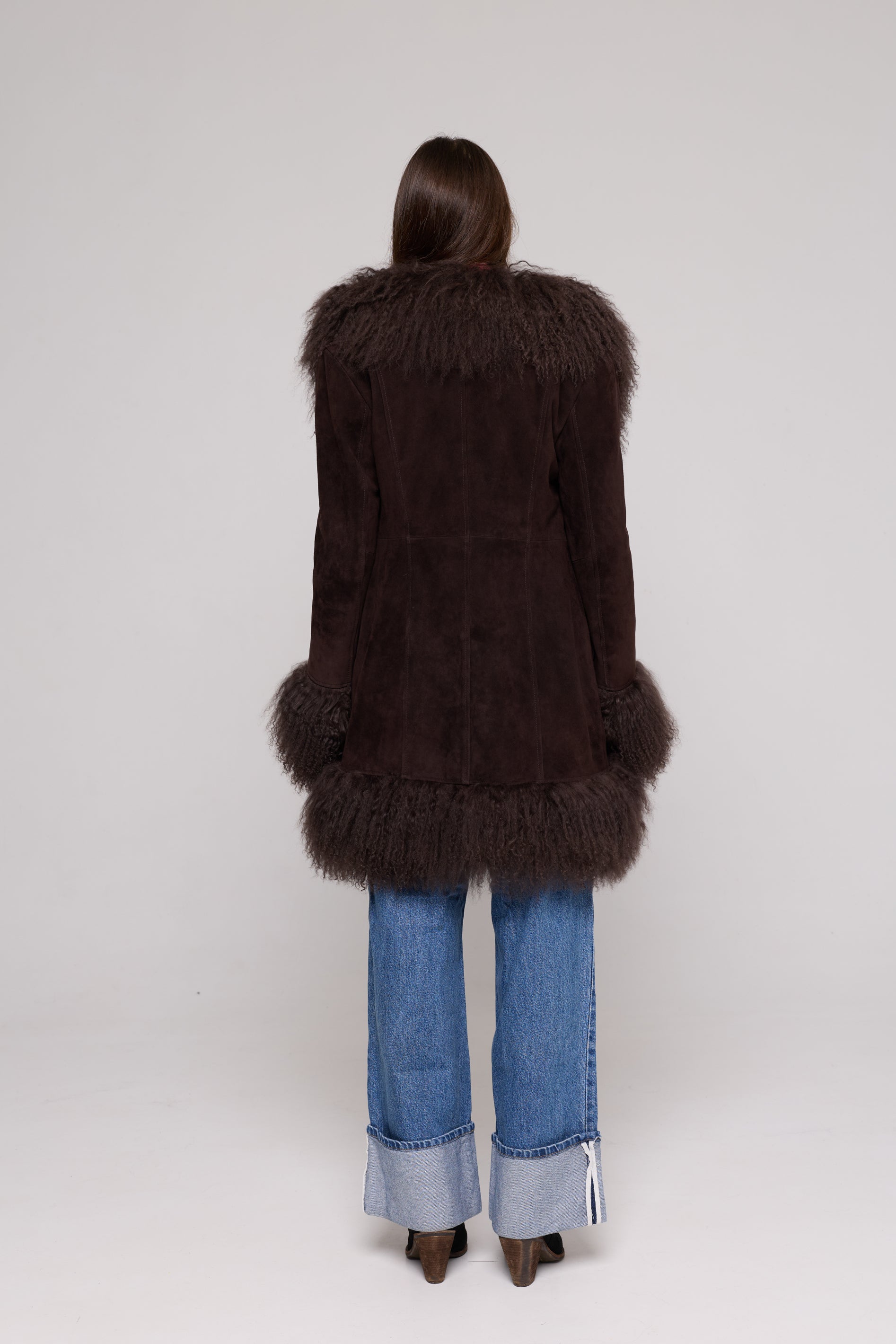 Mongolia Suede Long Jacket Brown