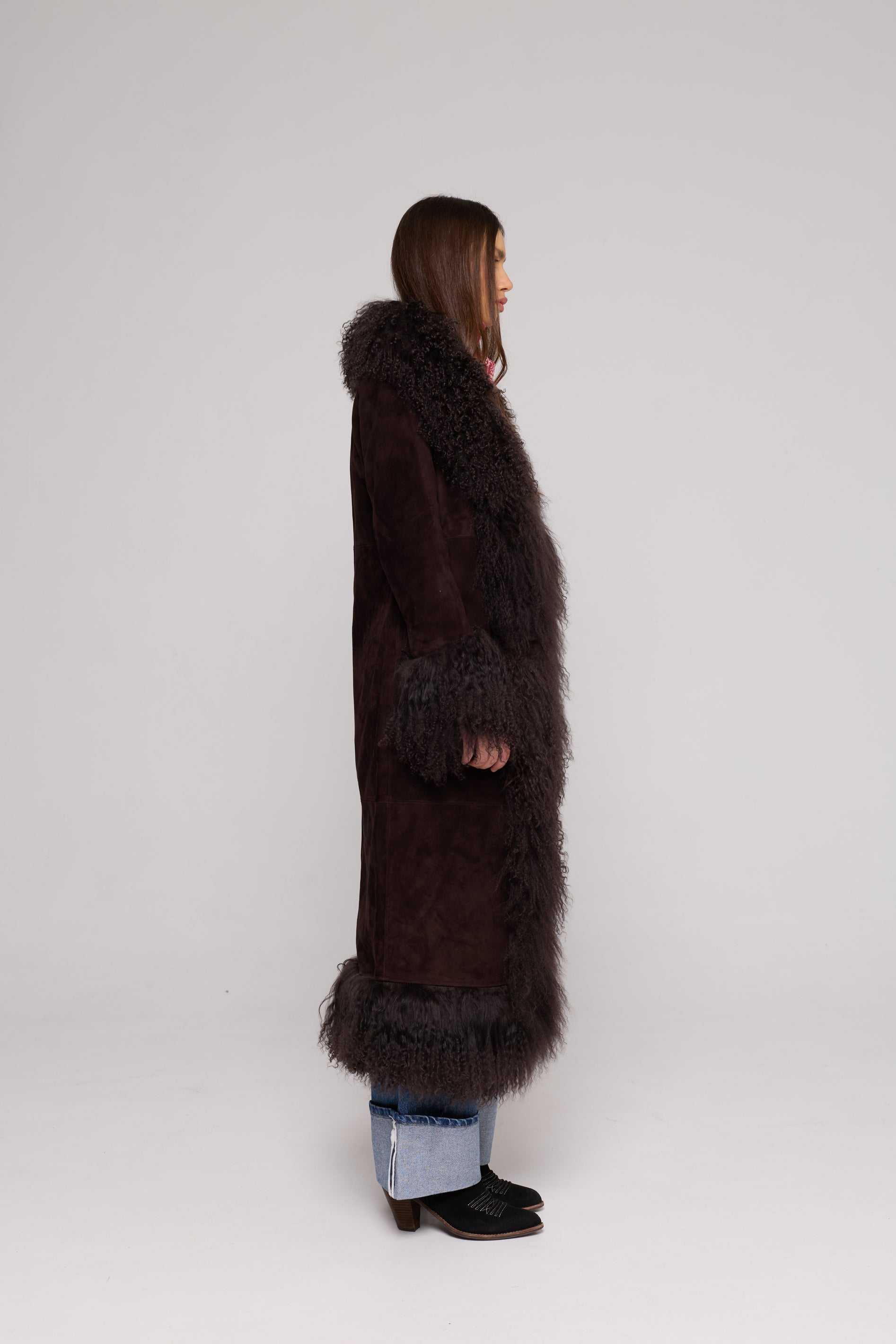 Mantel aus Wildleder aus Mongolei-Lammfell