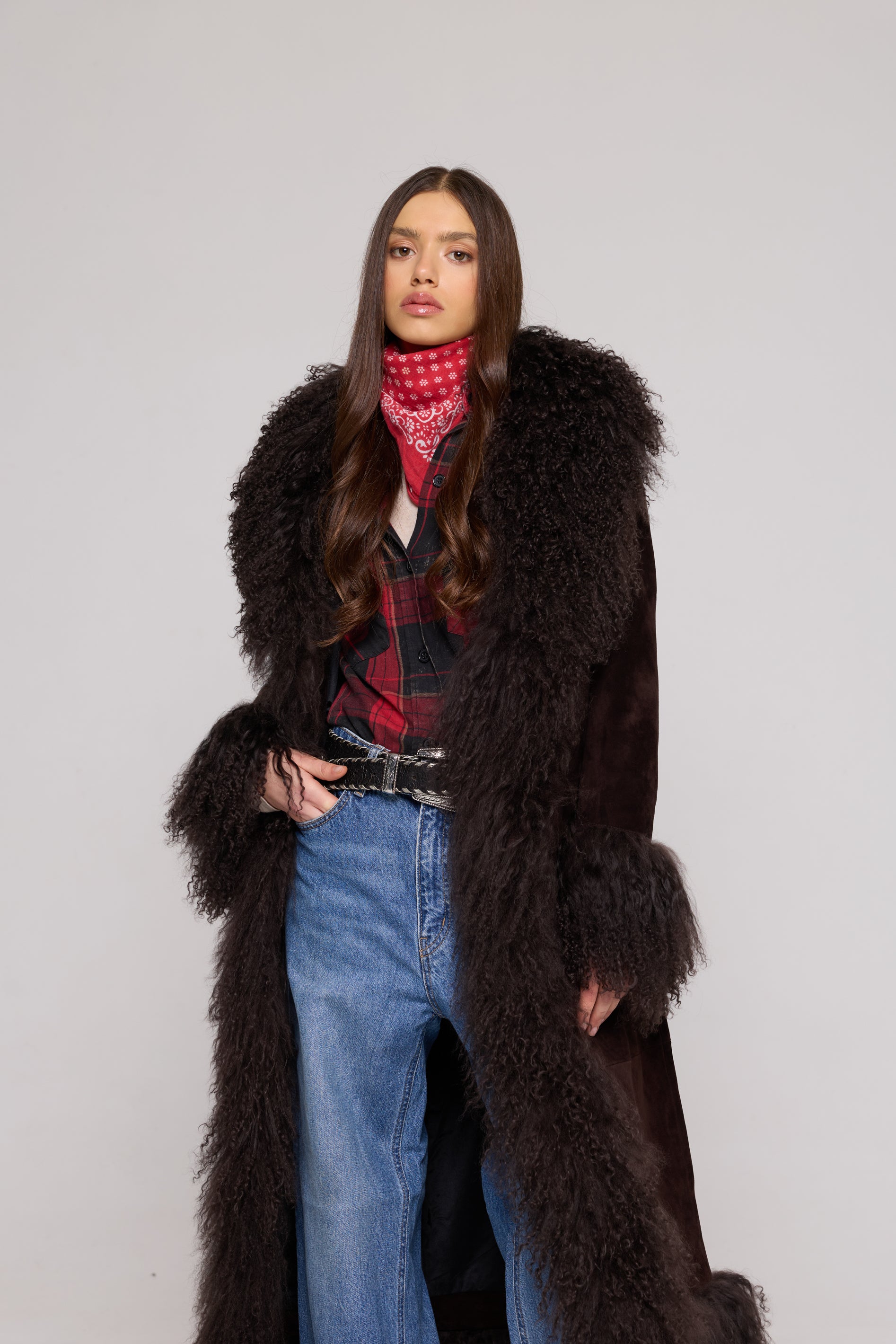 Mantel aus Wildleder aus Mongolei-Lammfell