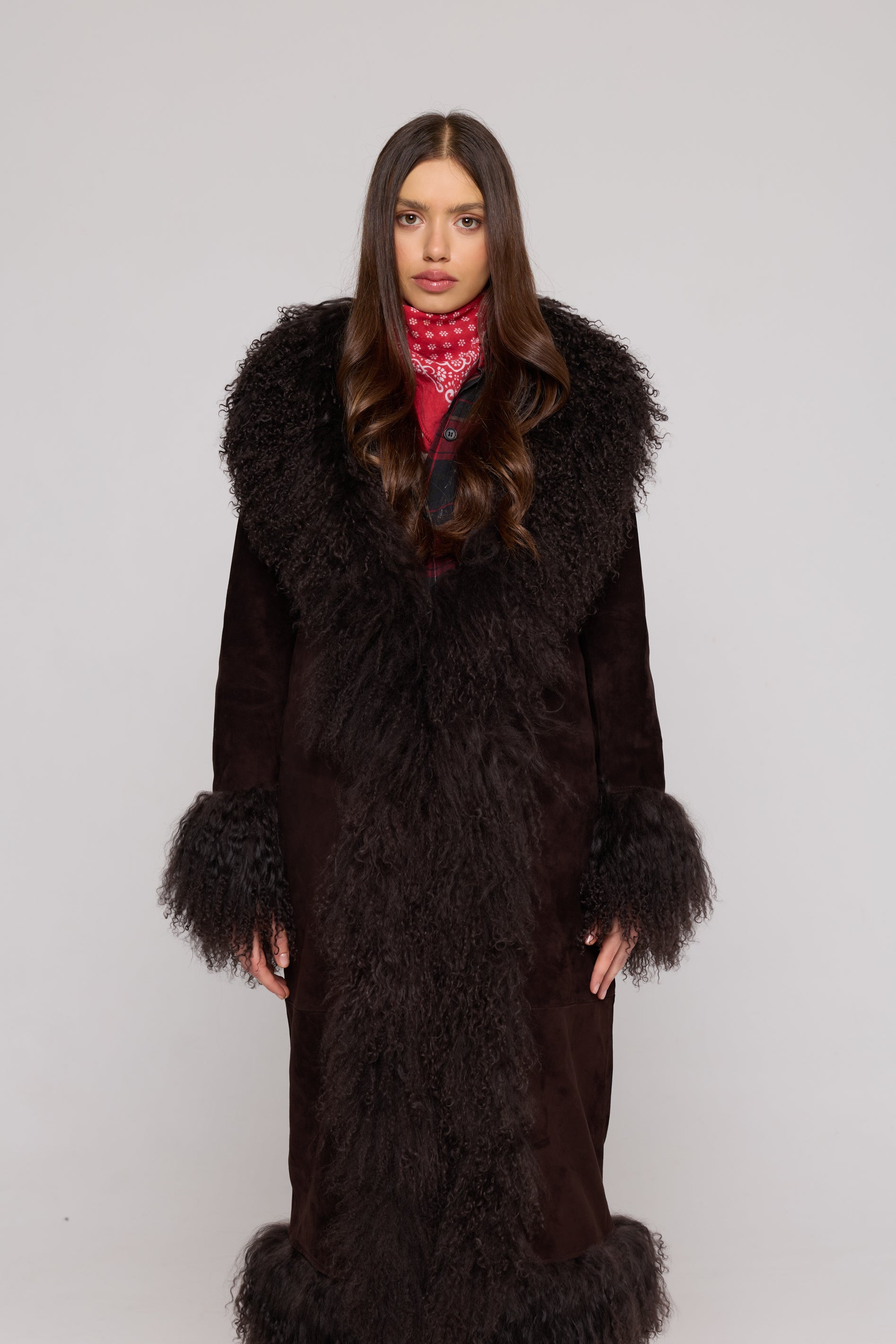 Mantel aus Wildleder aus Mongolei-Lammfell