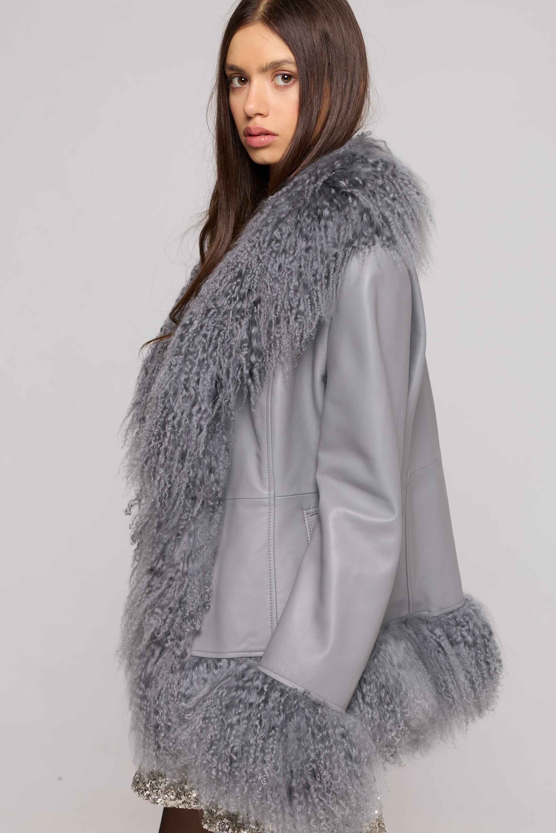 Mongolia Leather jacket grey