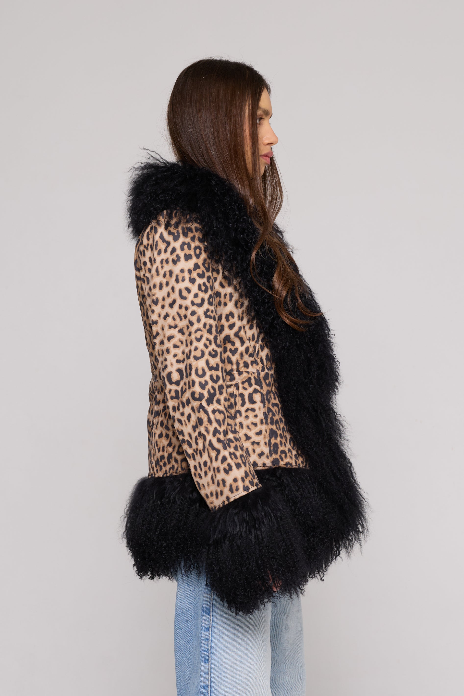 Mongolia Leather jacket Leopard