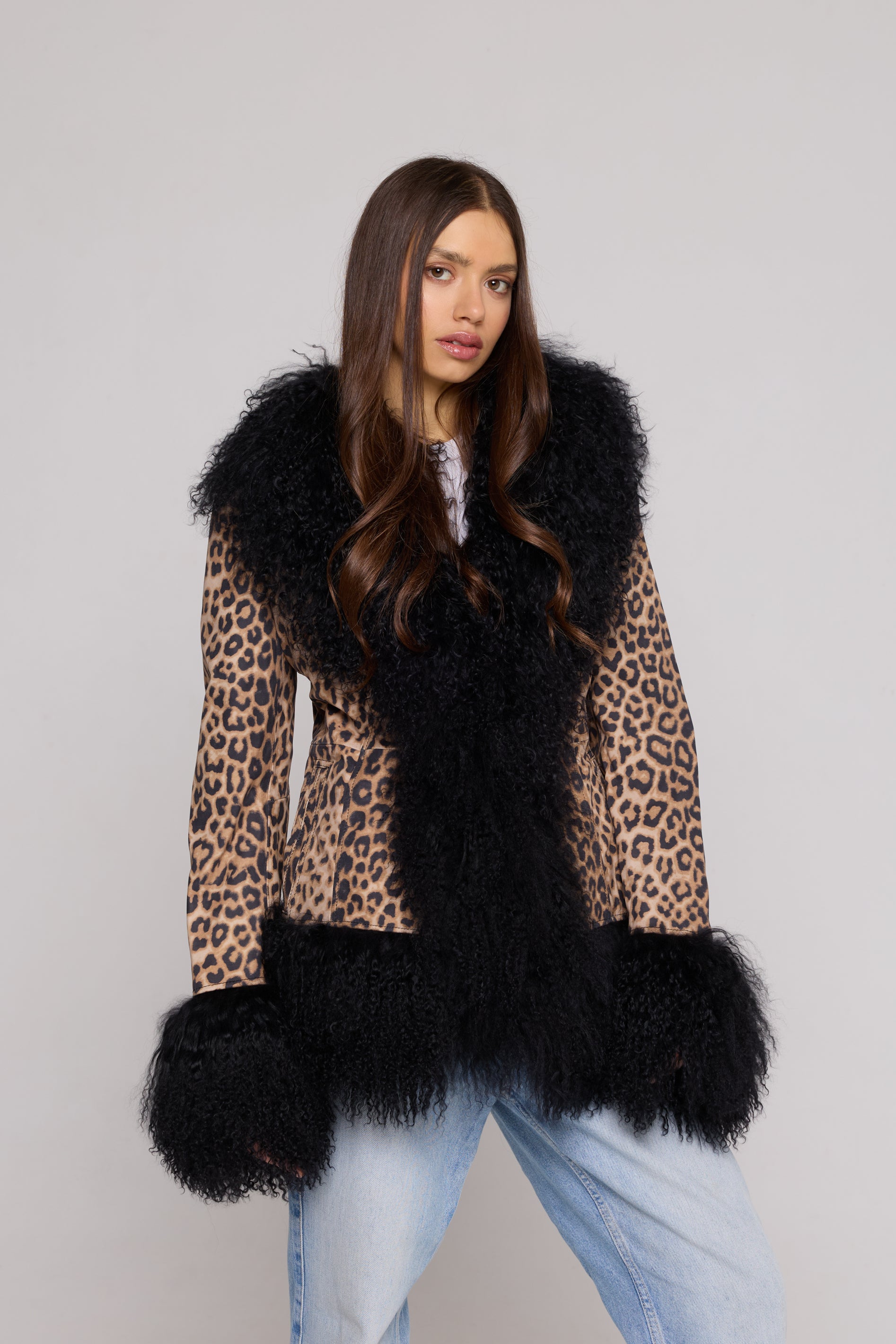 Mongolia Leather jacket Leopard