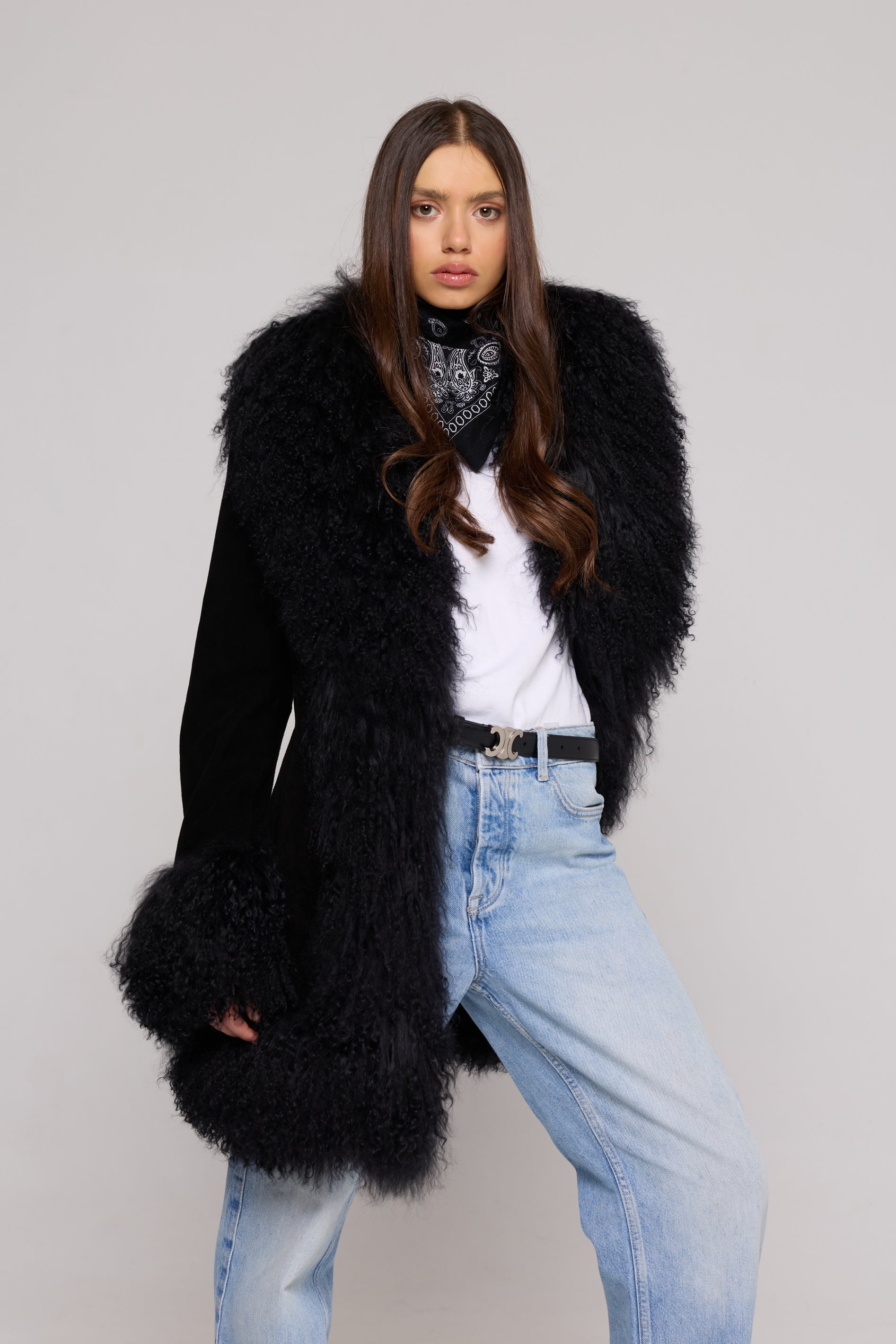 Mongolia Suede Long Jacket Black