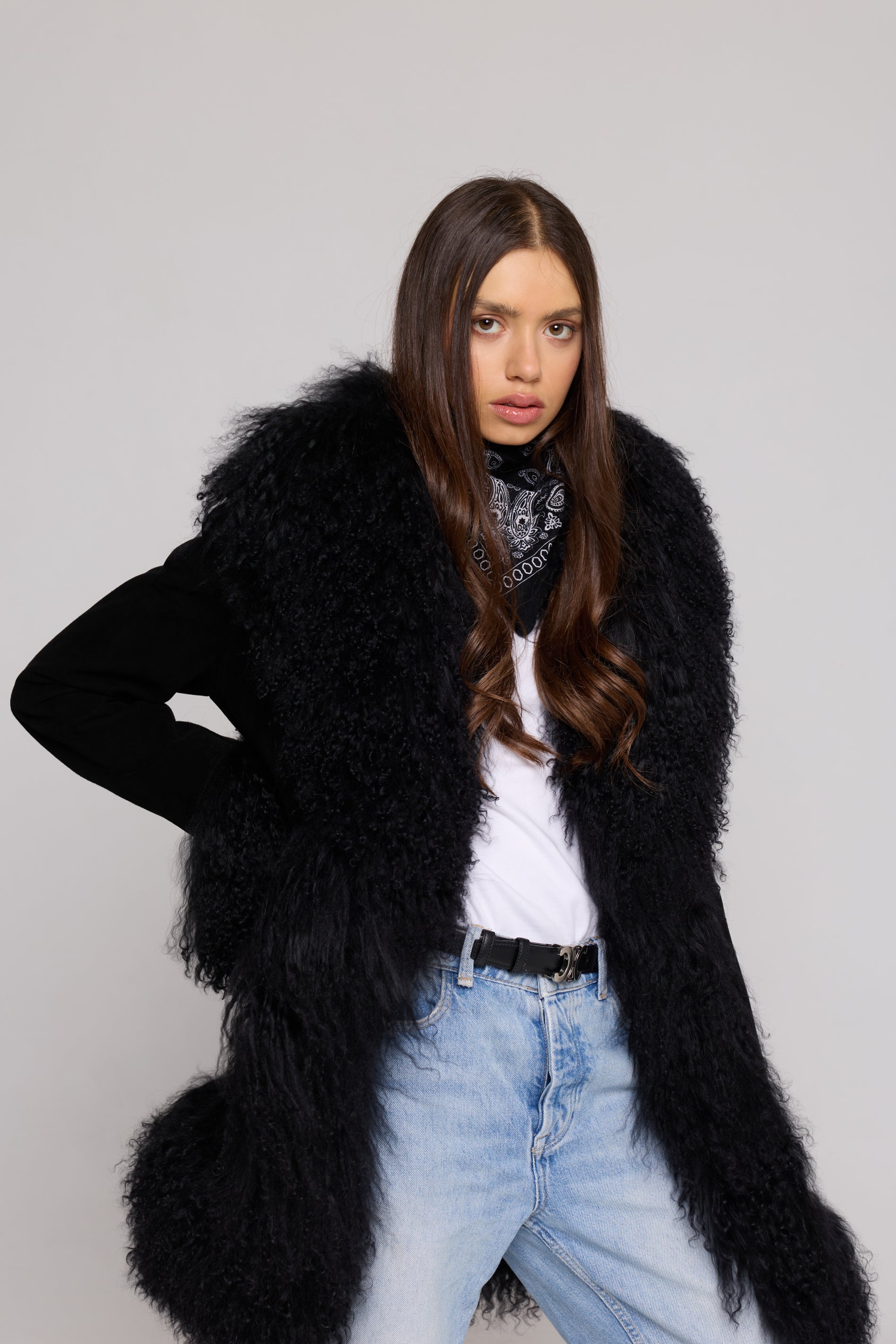 Mongolia Suede Long Jacket Black