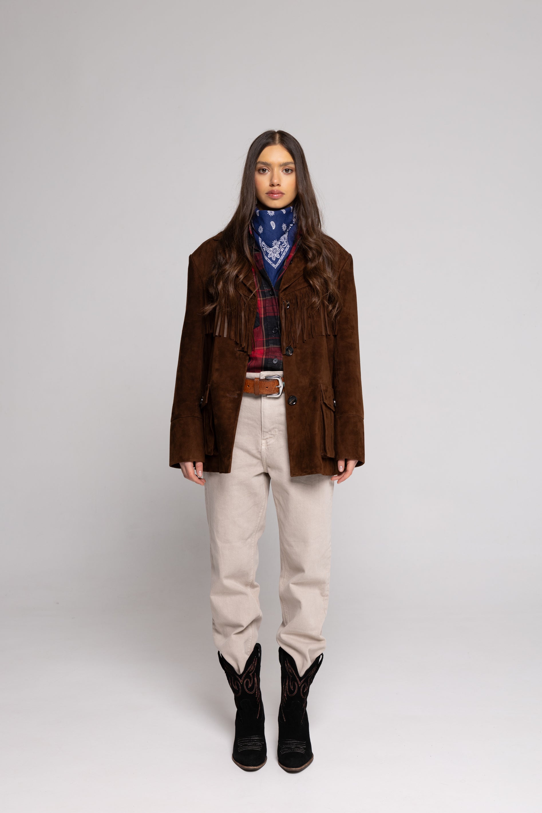 Fringe Jacket in Suede – Brown