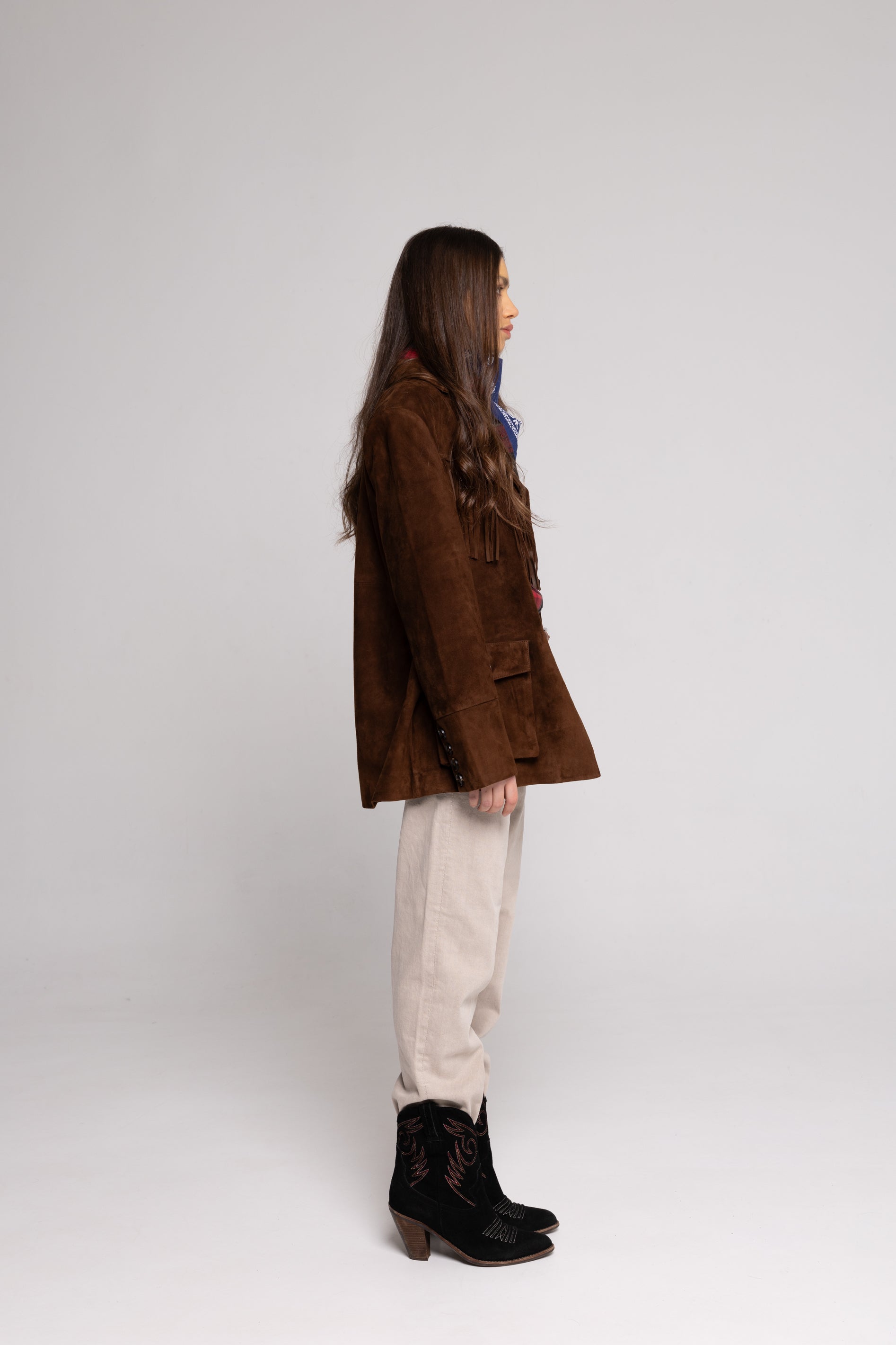 Fringe Jacket in Suede – Brown