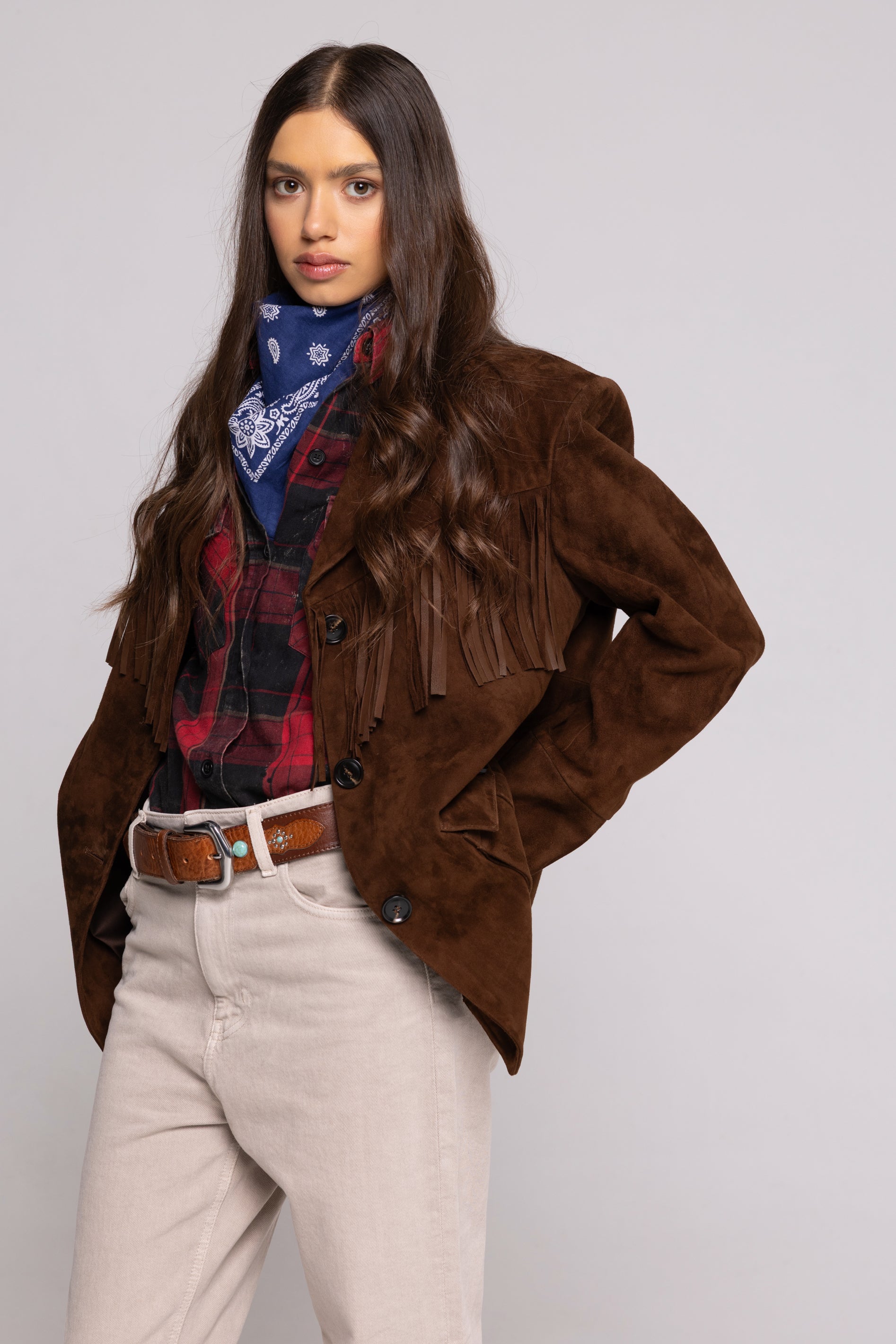 Fringe Jacket in Suede – Brown