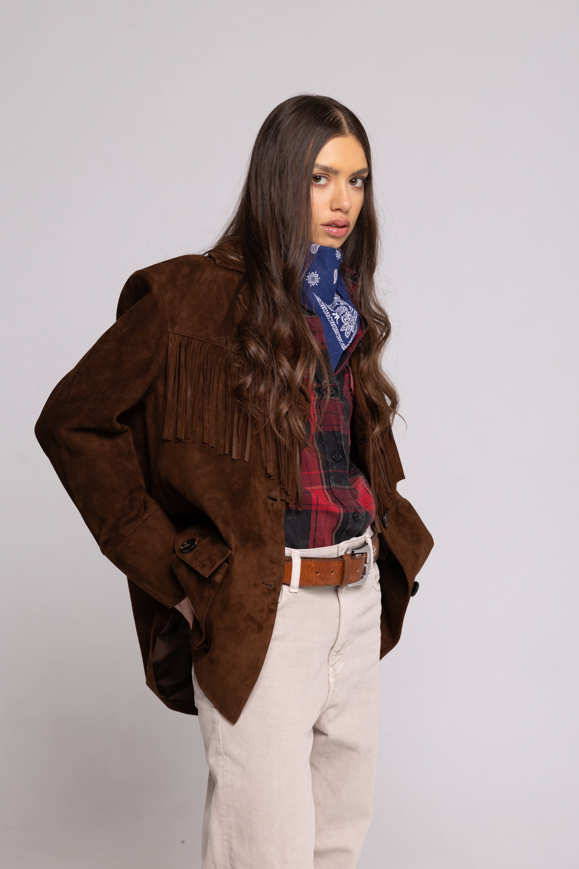 Fringe Jacket in Suede – Brown