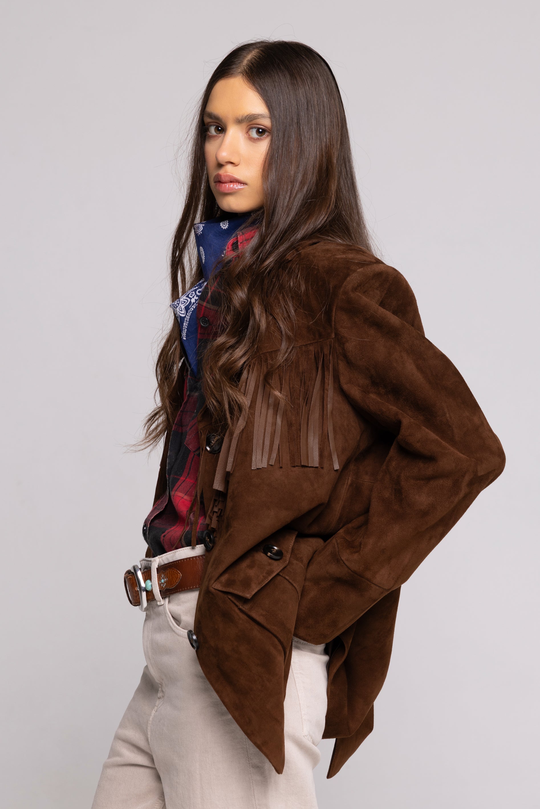 Fringe Jacket in Suede – Brown