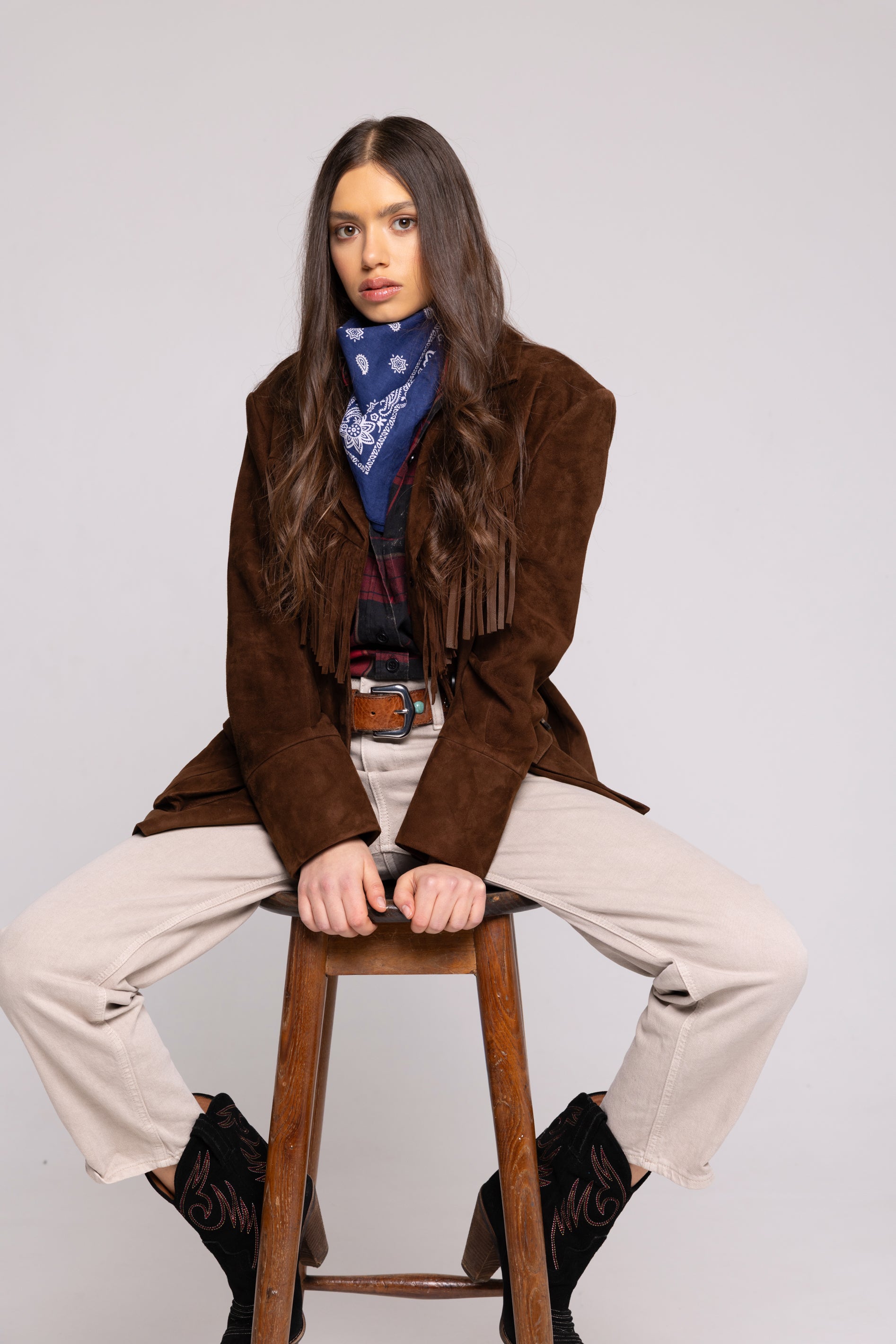 Fringe Jacket in Suede – Brown