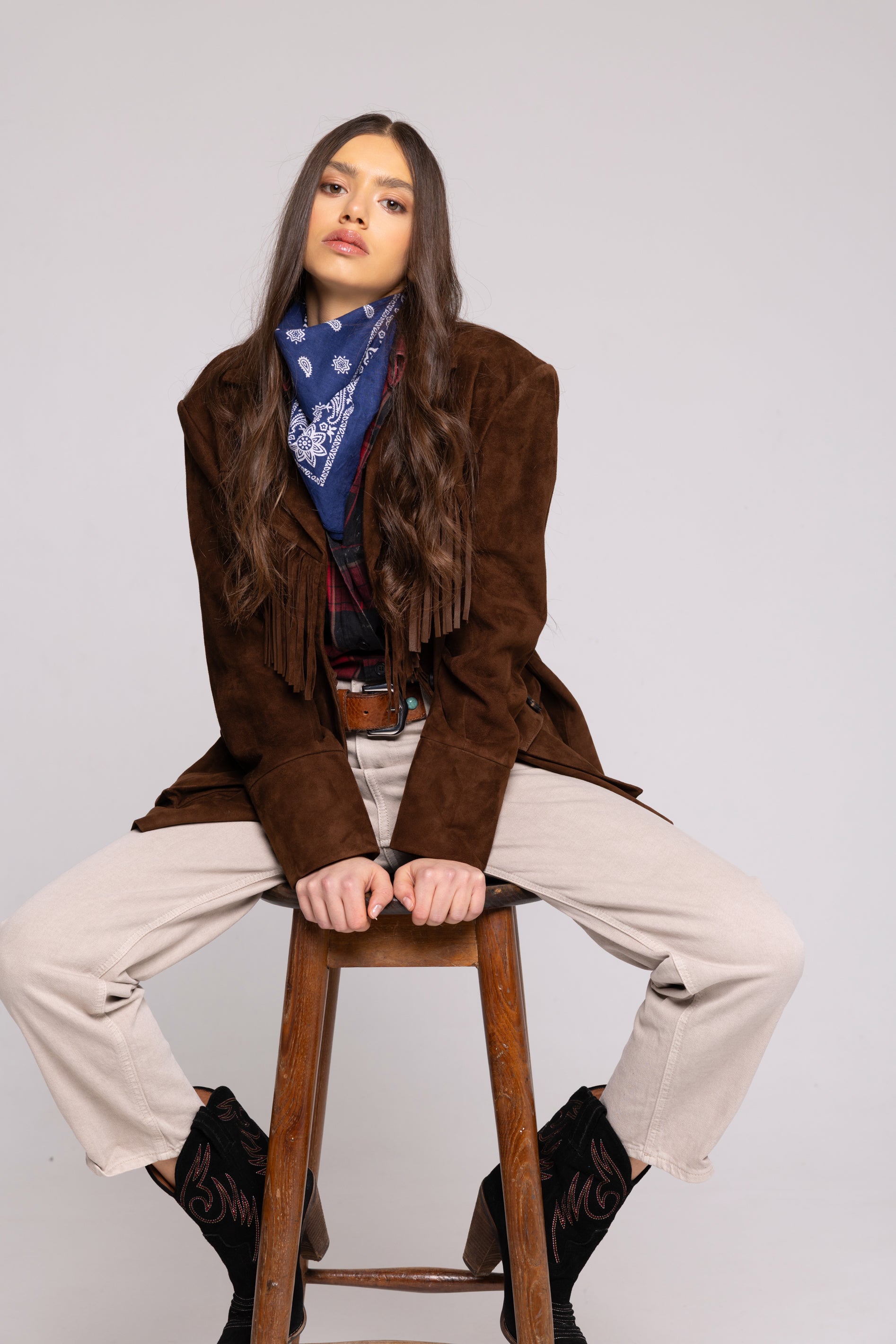 Fringe Jacket in Suede – Brown