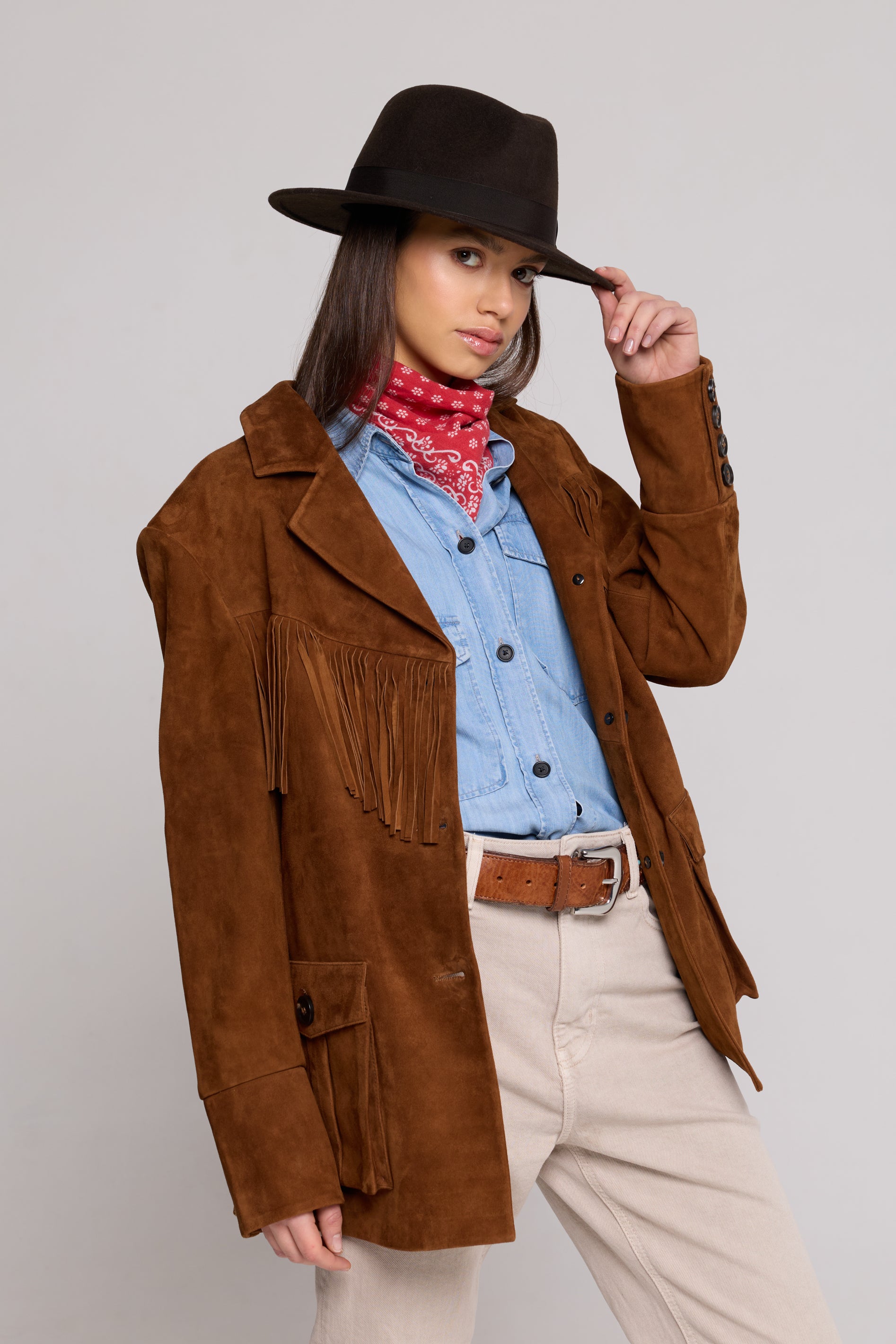 Fringe Jacket in Suede – camel