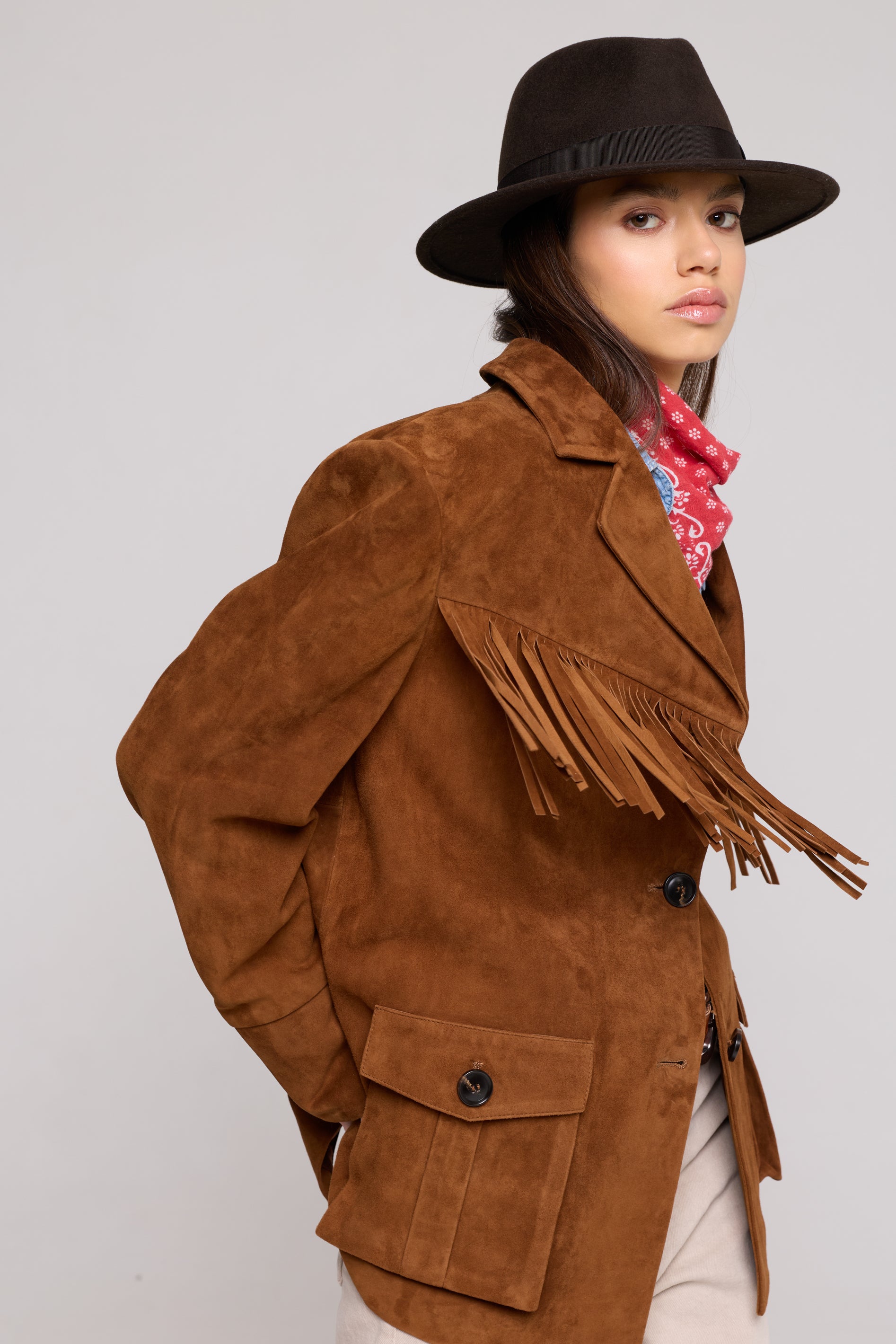 Fringe Jacket in Suede – camel