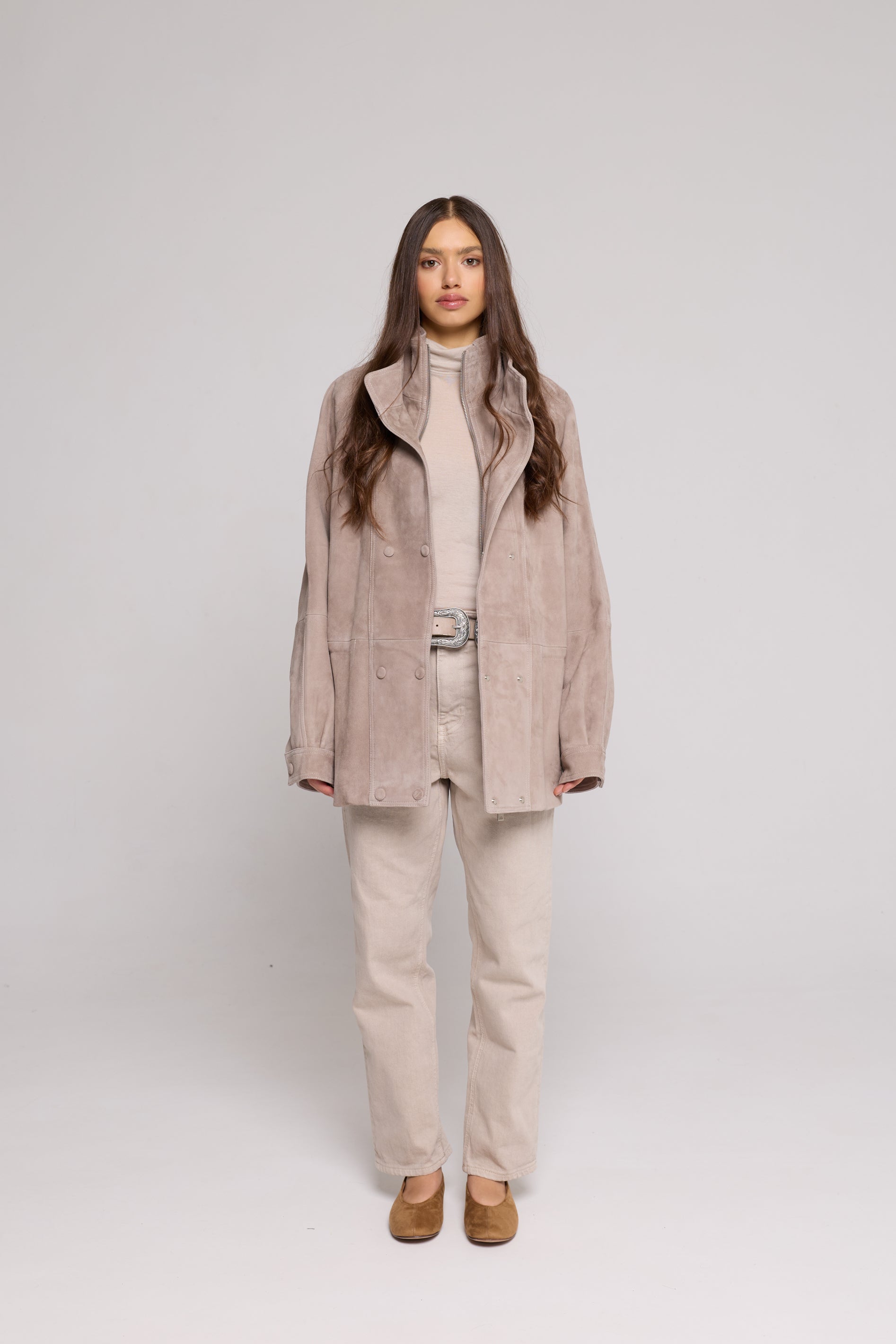 Double-breasted jacket in Suede-Sand