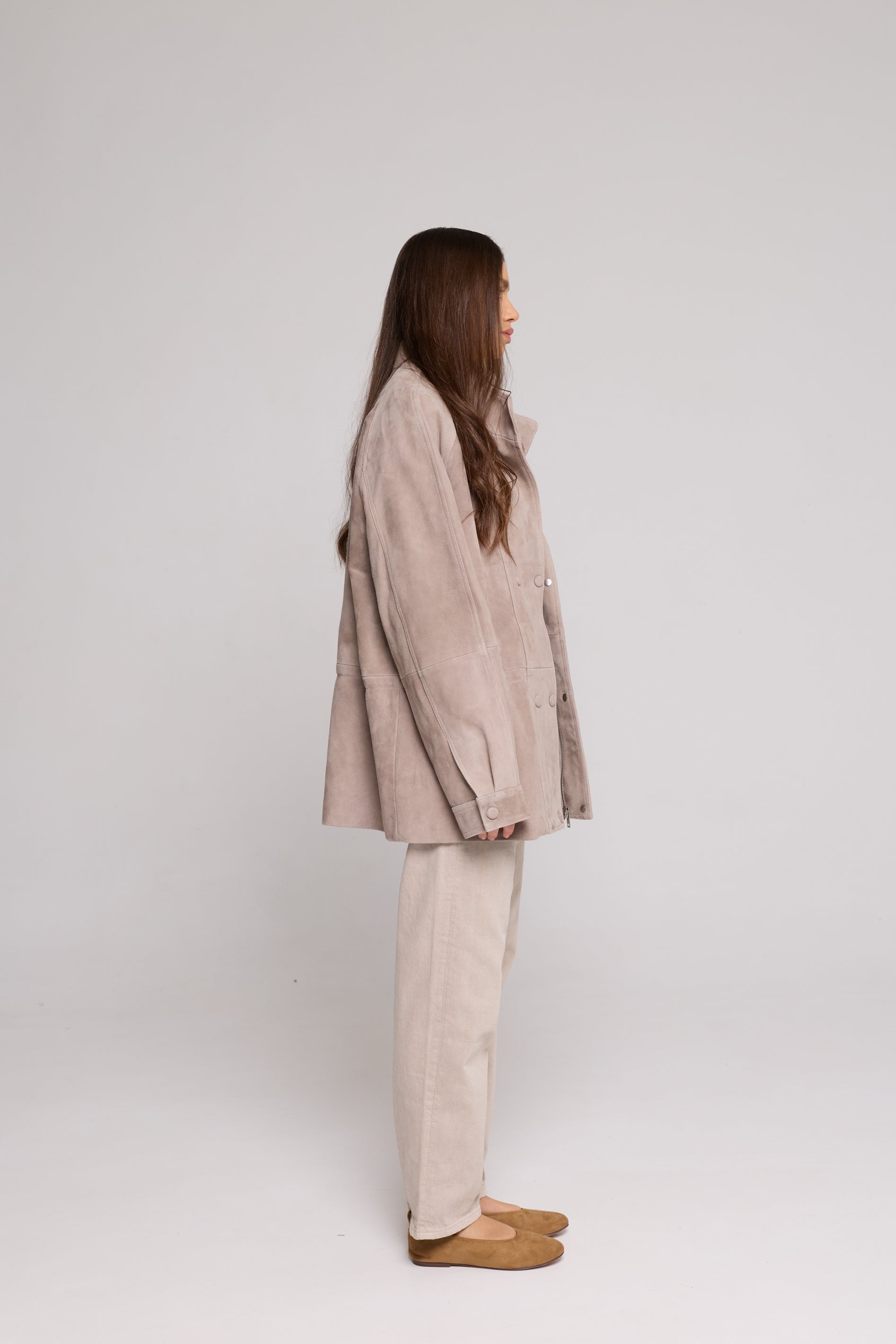 Double-breasted jacket in Suede-Sand