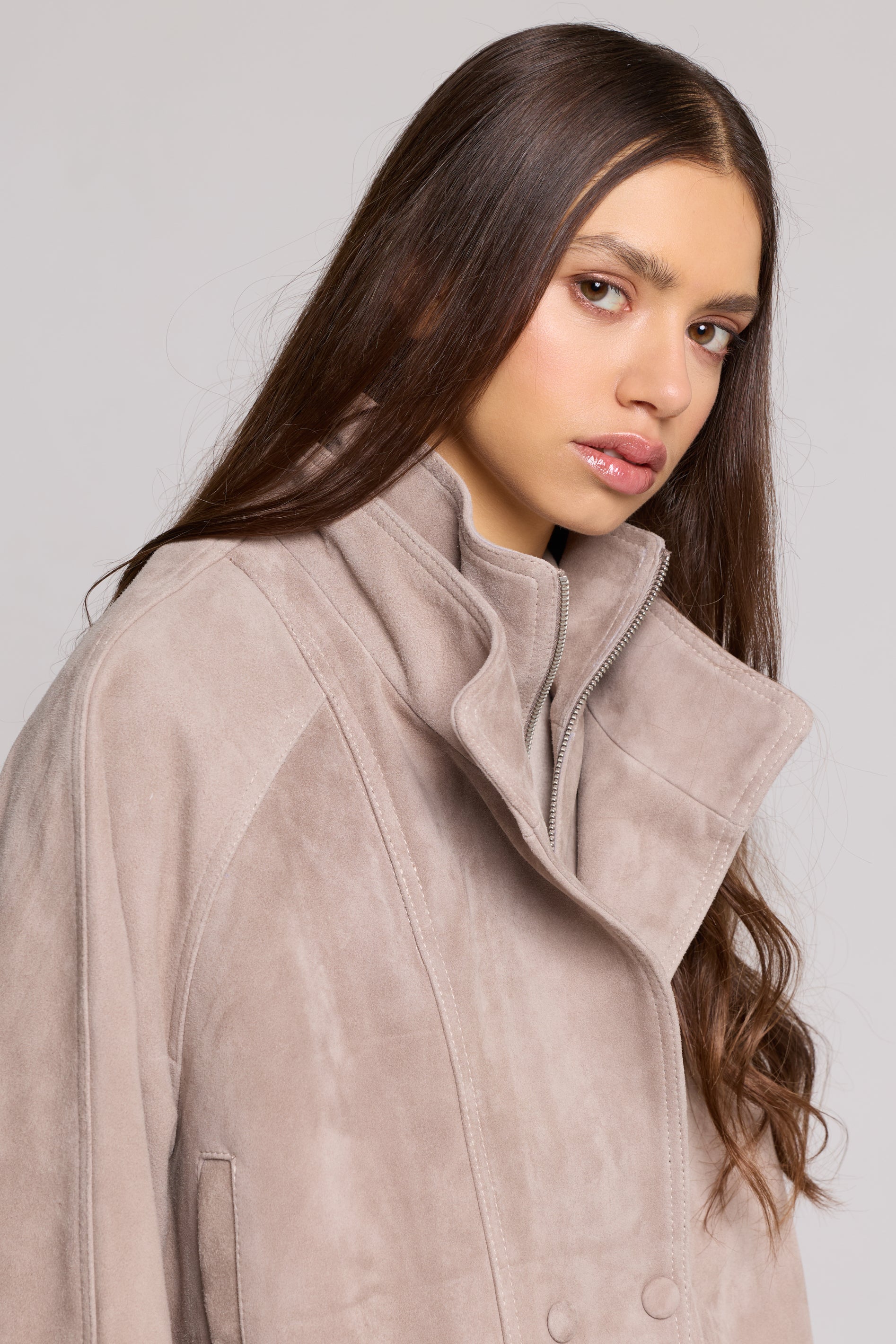 Double-breasted jacket in Suede-Sand