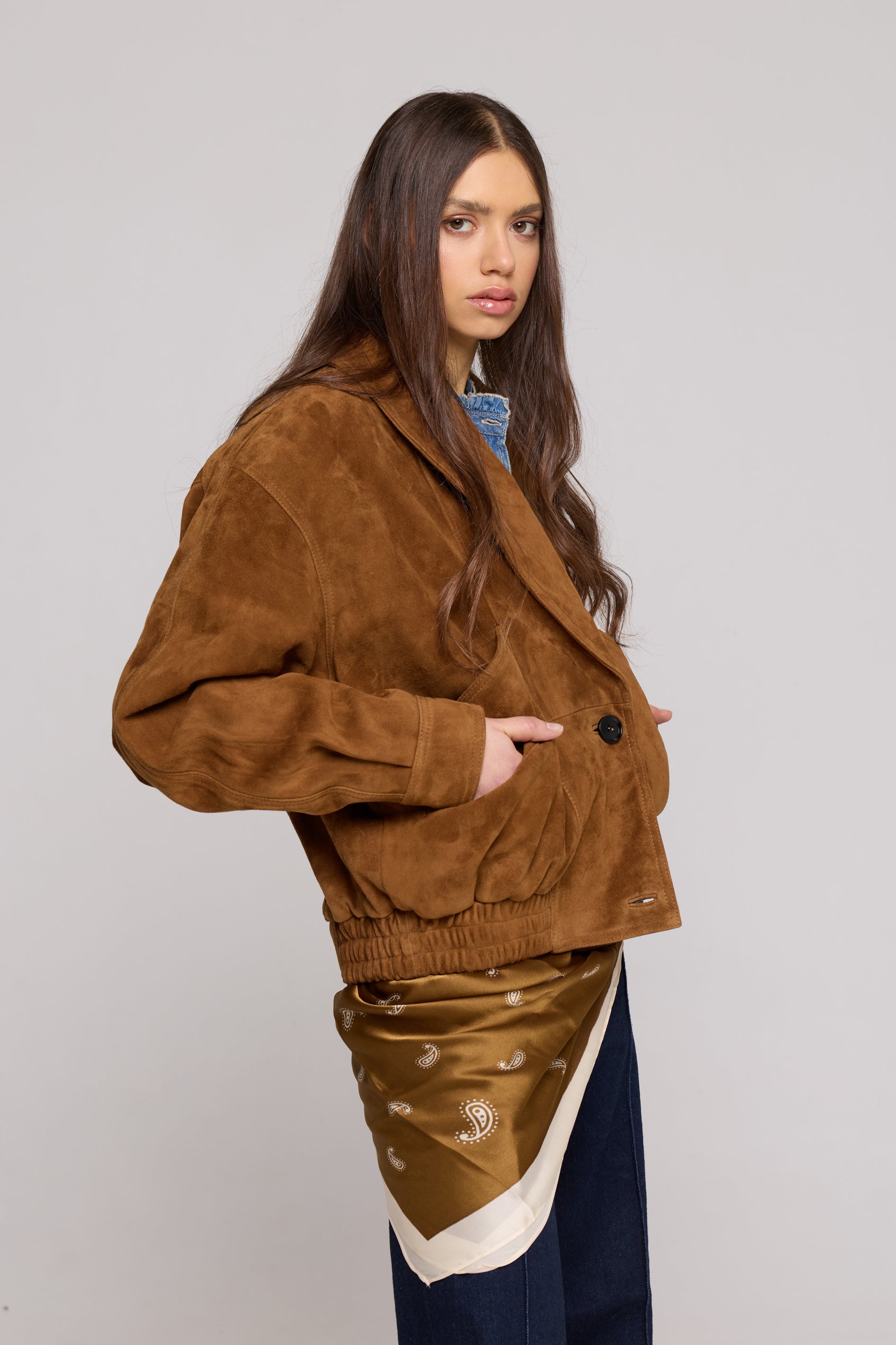 SHAWL COLLAR Suede bomber jacket